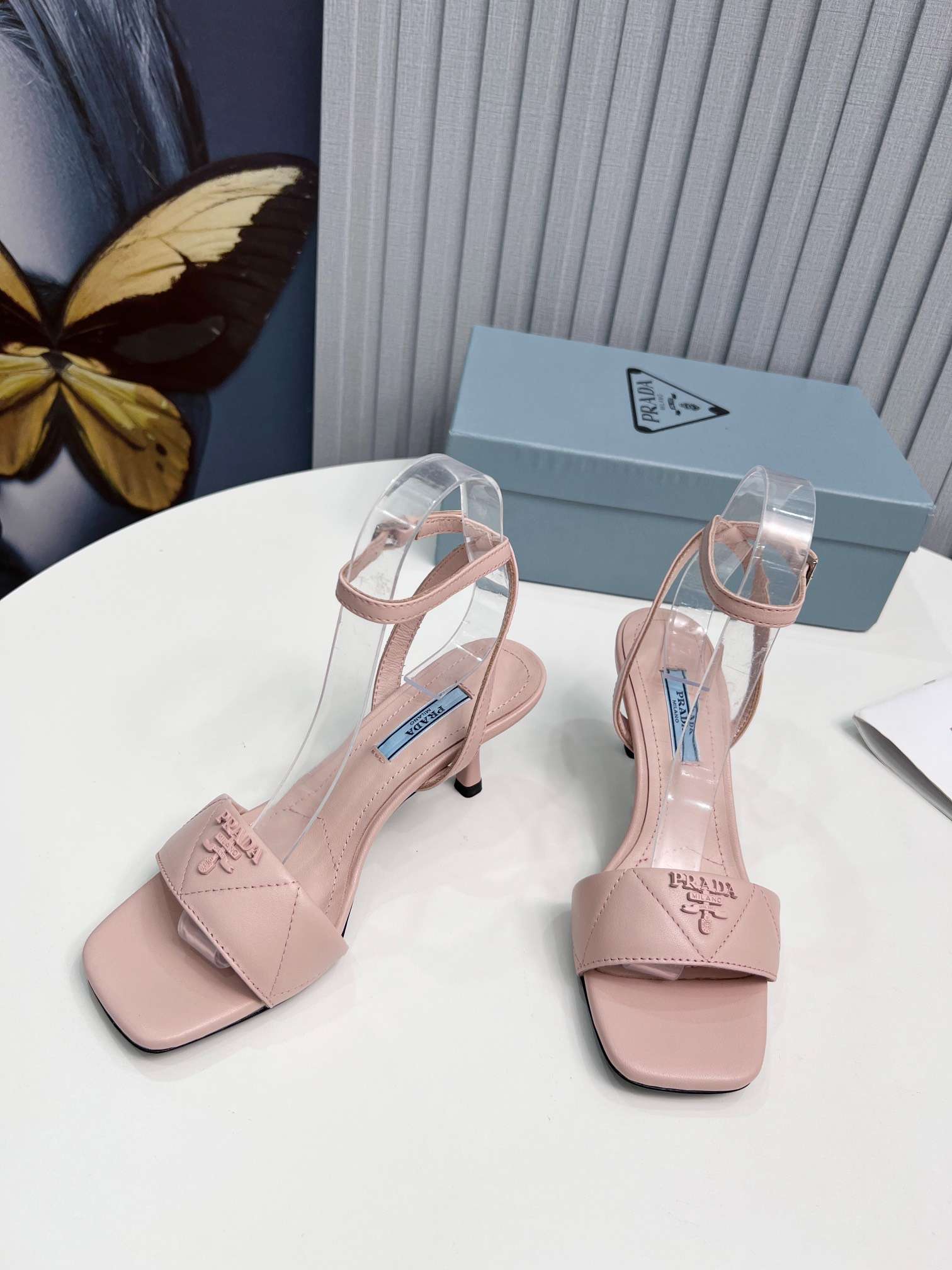Pra*a Buckle Square Nose Pumps Light Pink For Women