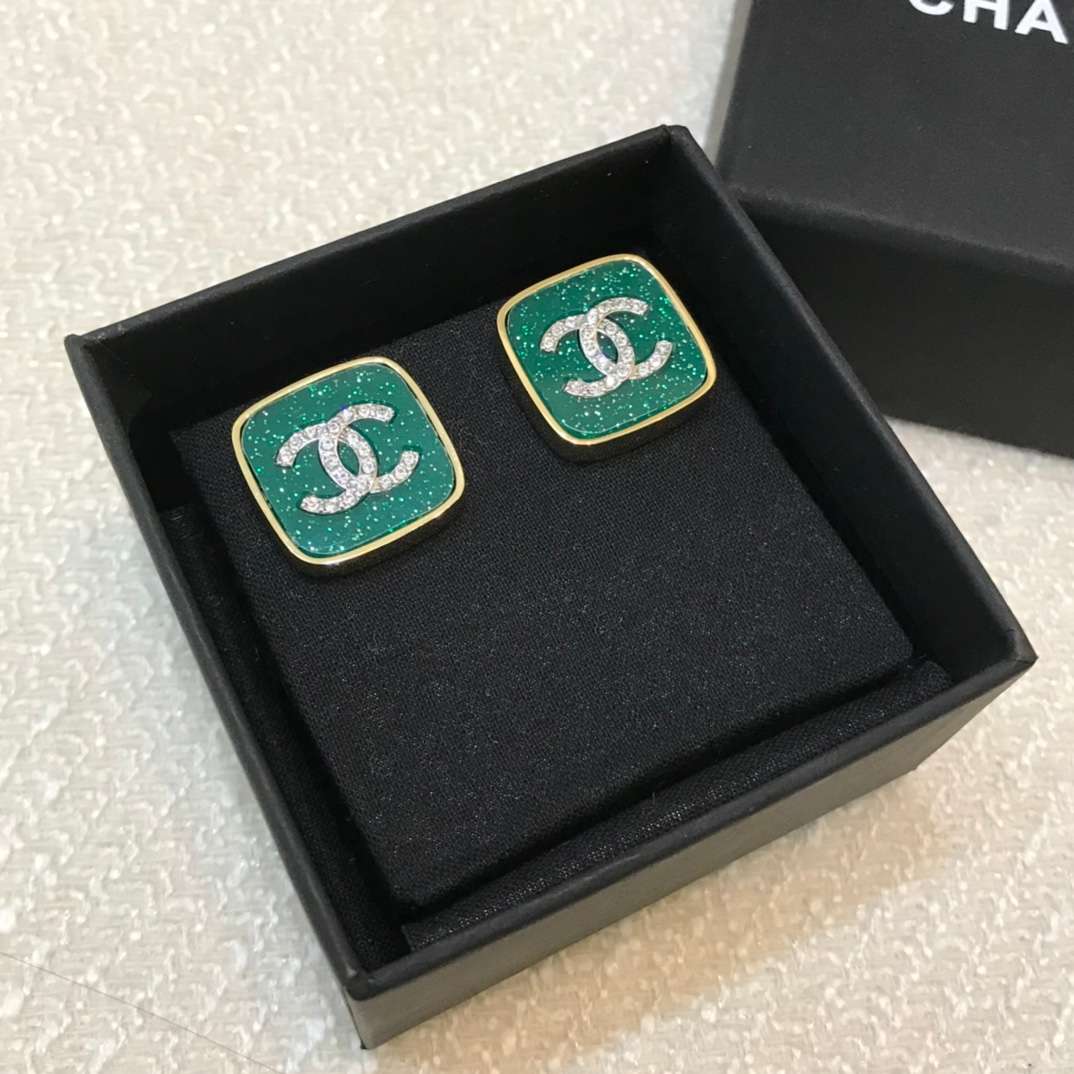 Ch**el CC Stud Earrings Green For Women