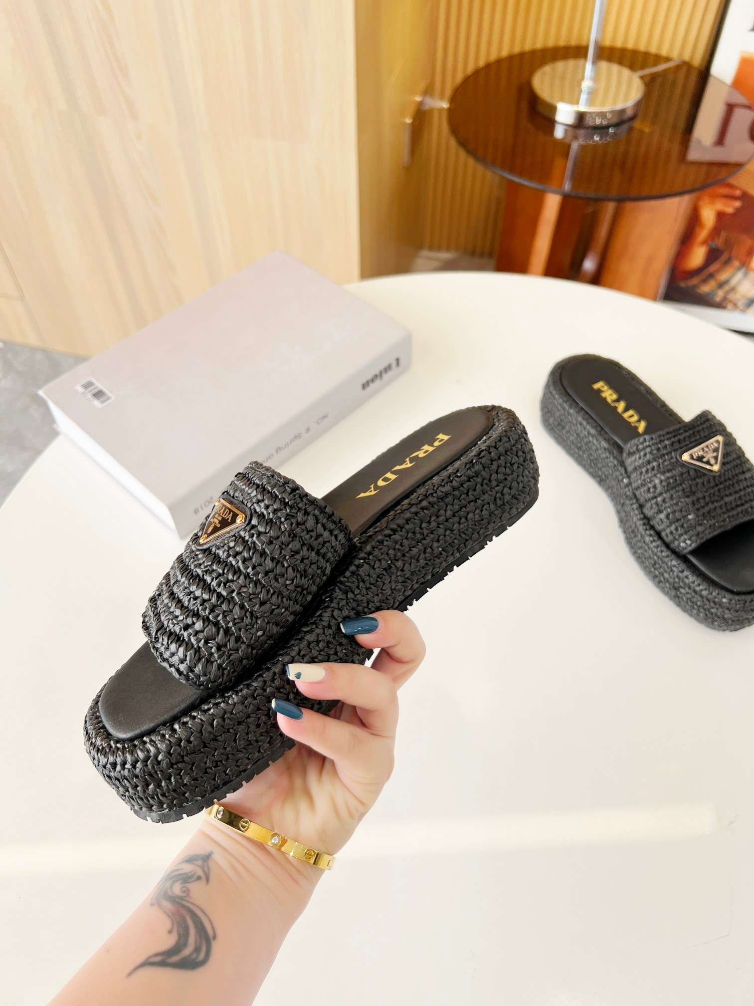 Pra*a Crochet Flatform Slides Black For Women