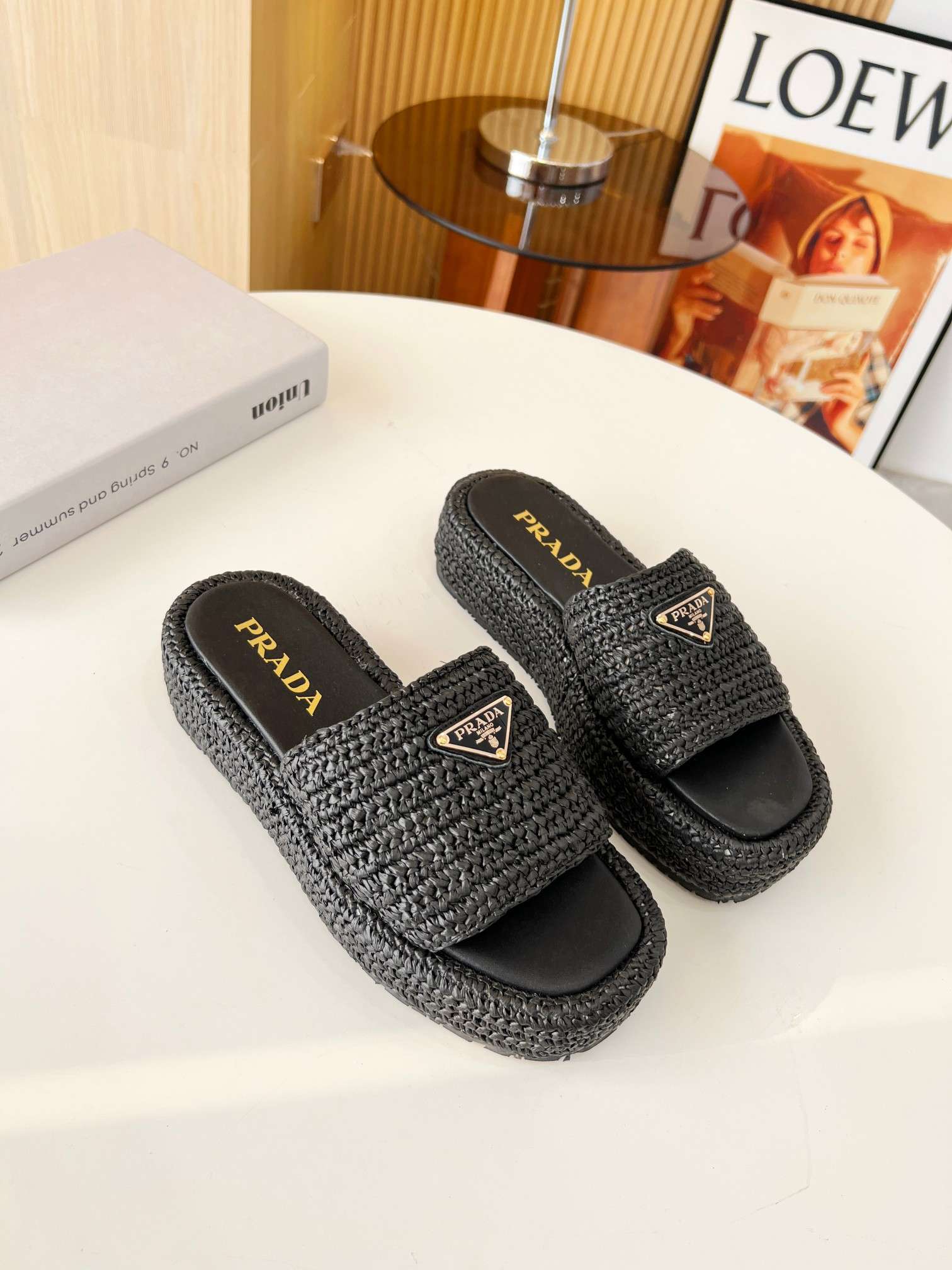 Pra*a Crochet Flatform Slides Black For Women