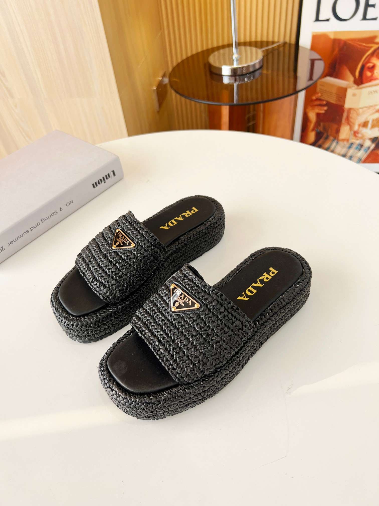 Pra*a Crochet Flatform Slides Black For Women