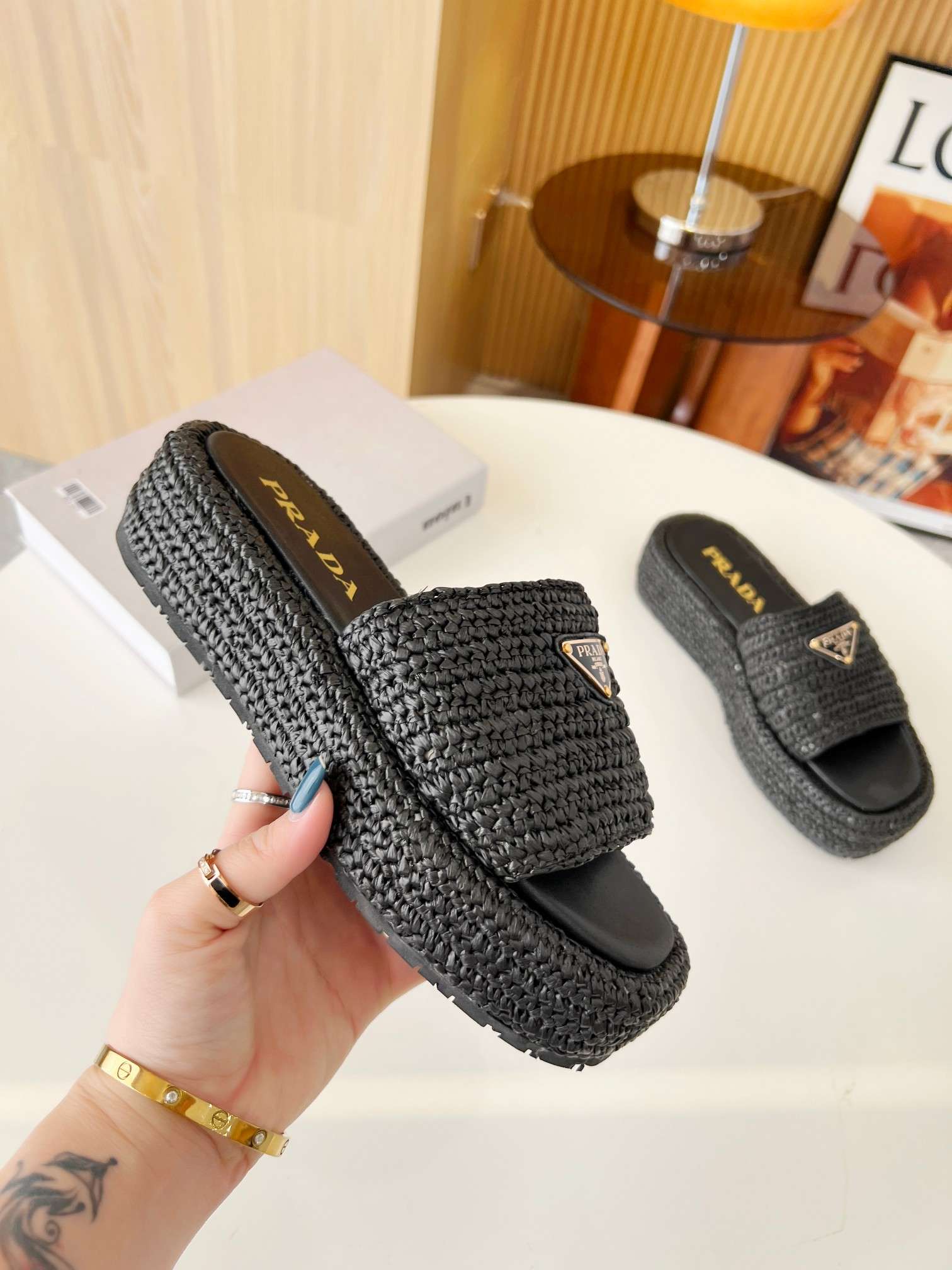 Pra*a Crochet Flatform Slides Black For Women