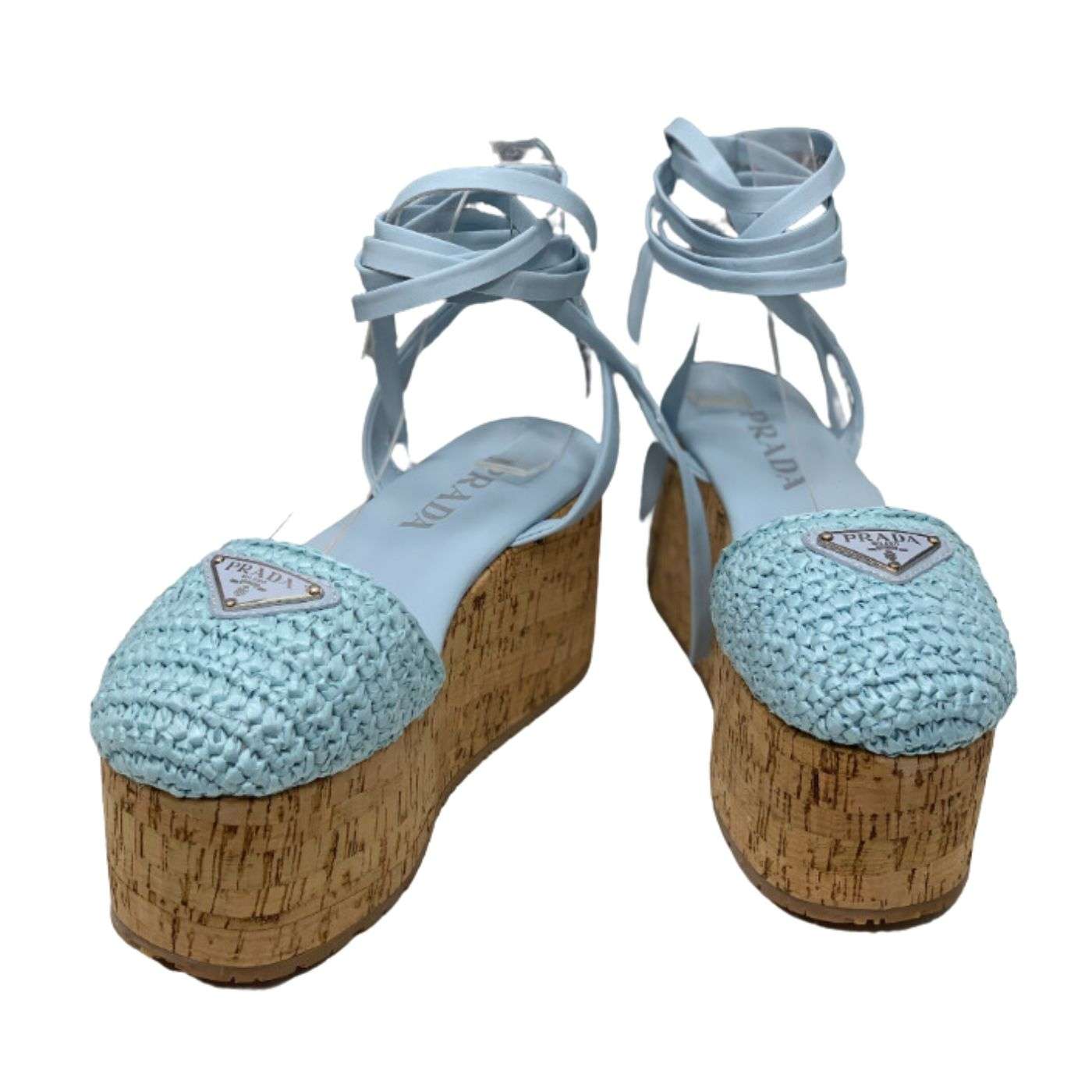 Pra*a Crochet Wedge Sandals Light Blue For Women