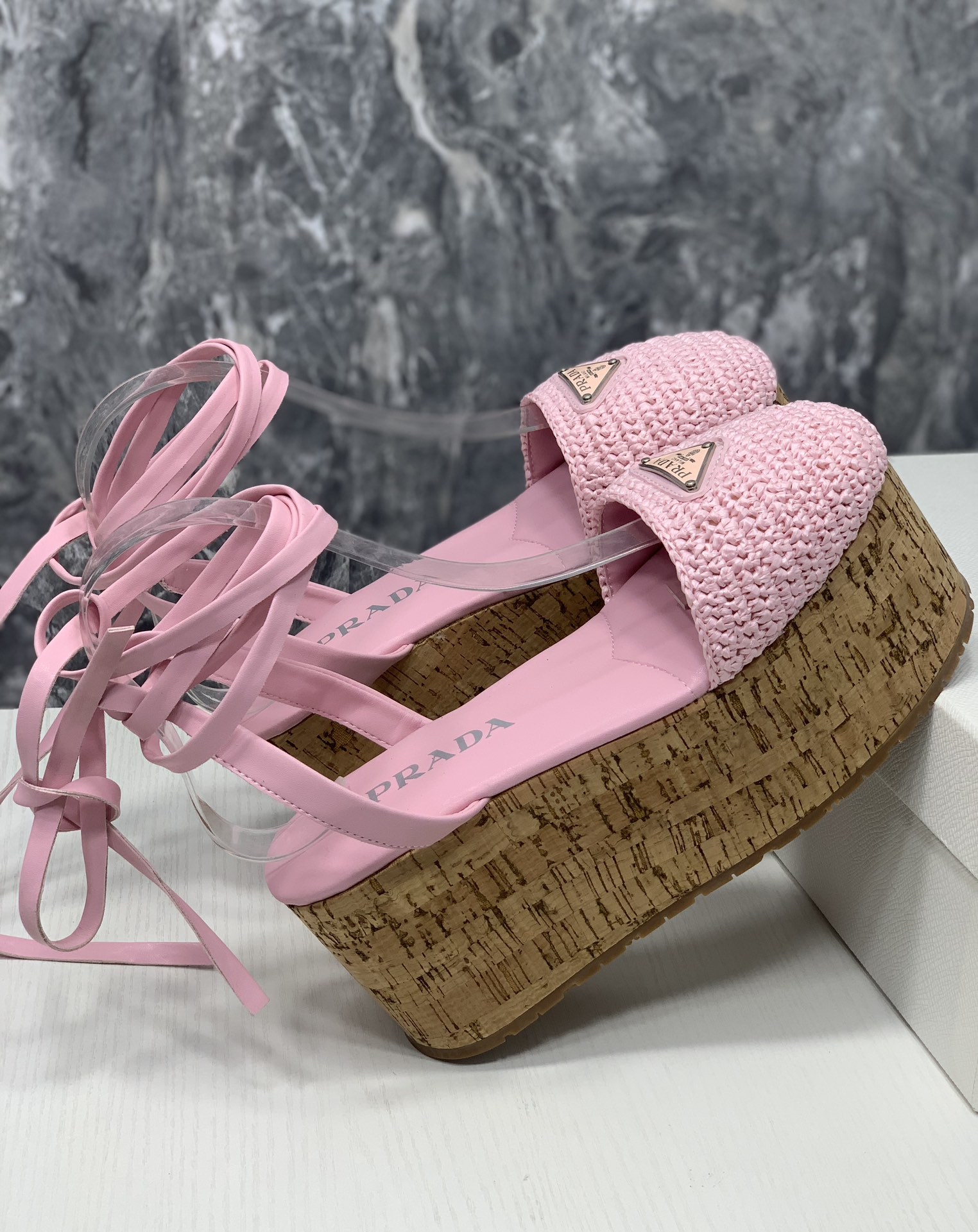 Pra*a Crochet Wedge Sandals Pink For Women