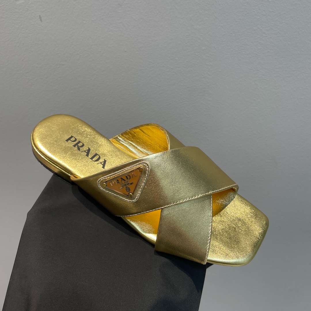 Pra*a Cross Straps Slides Gold For Women