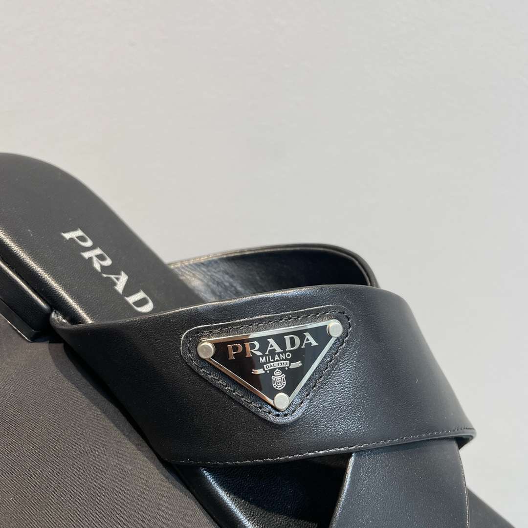 Pra*a Cross Straps Slides Black For Women