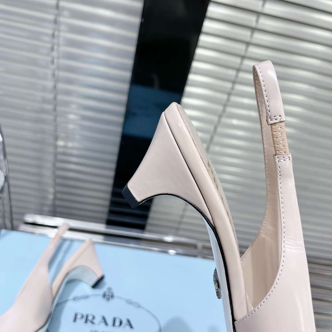 Pra*a Frill Slingback Pumps Cream For Women