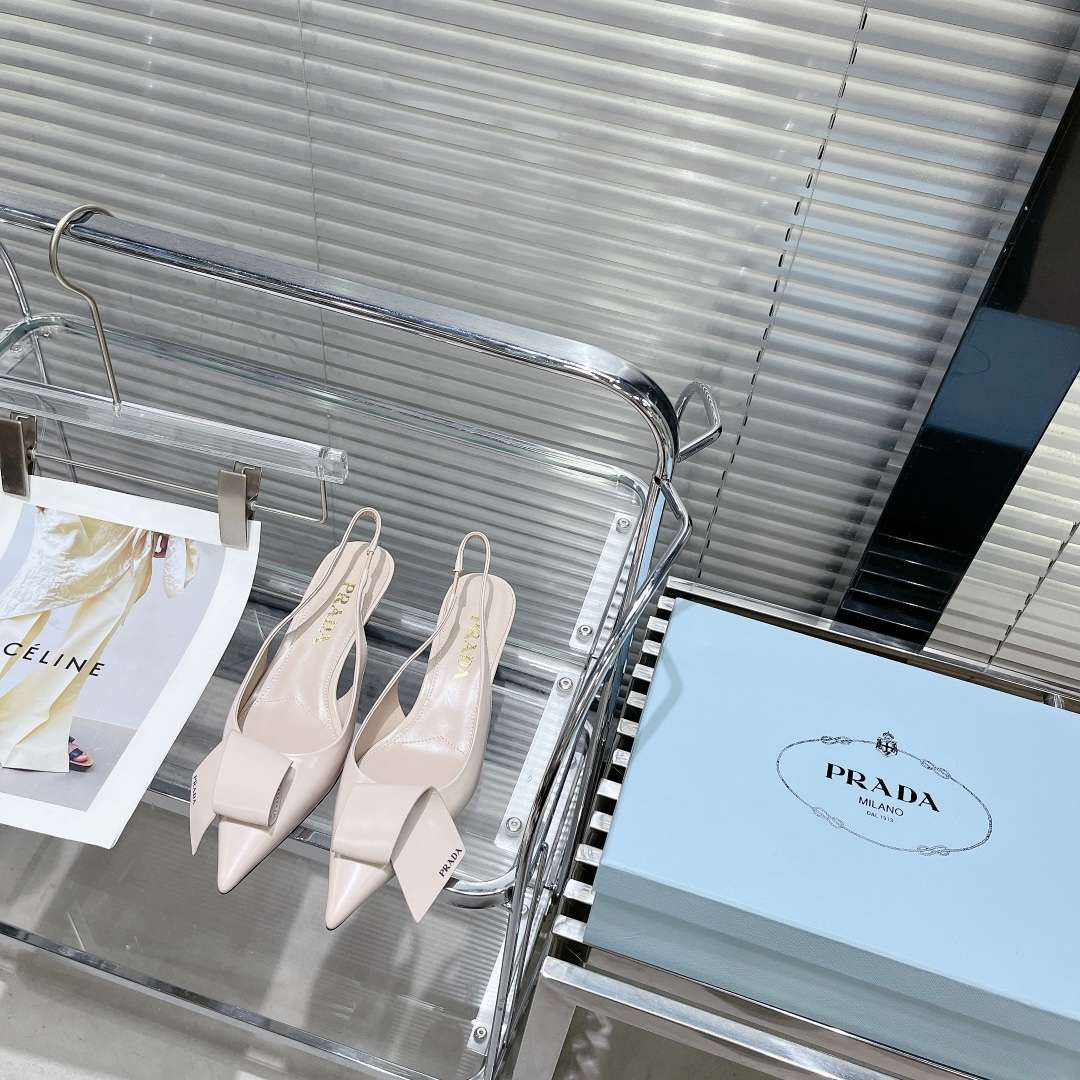 Pra*a Frill Slingback Pumps Cream For Women