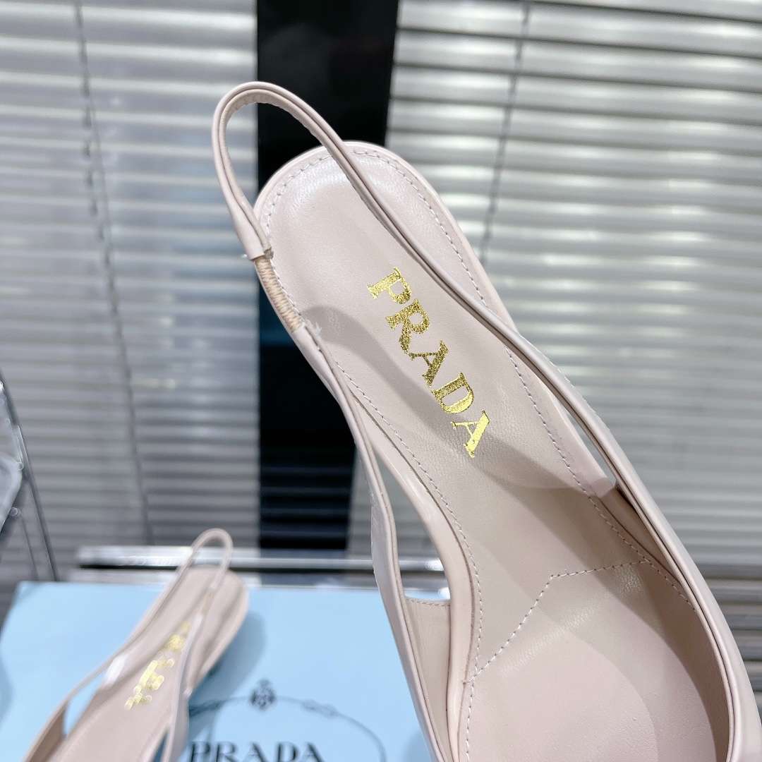 Pra*a Frill Slingback Pumps Cream For Women