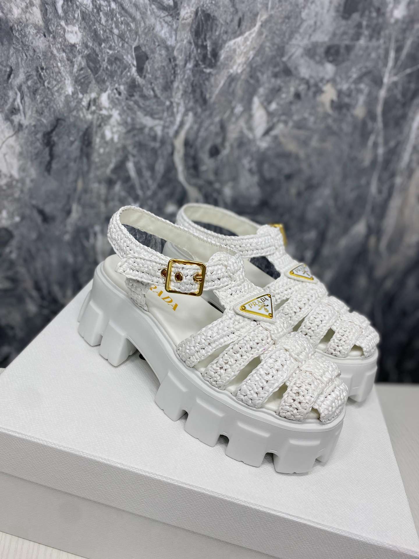 Pra*a Monolith Crochet Cage Sandals White For Women