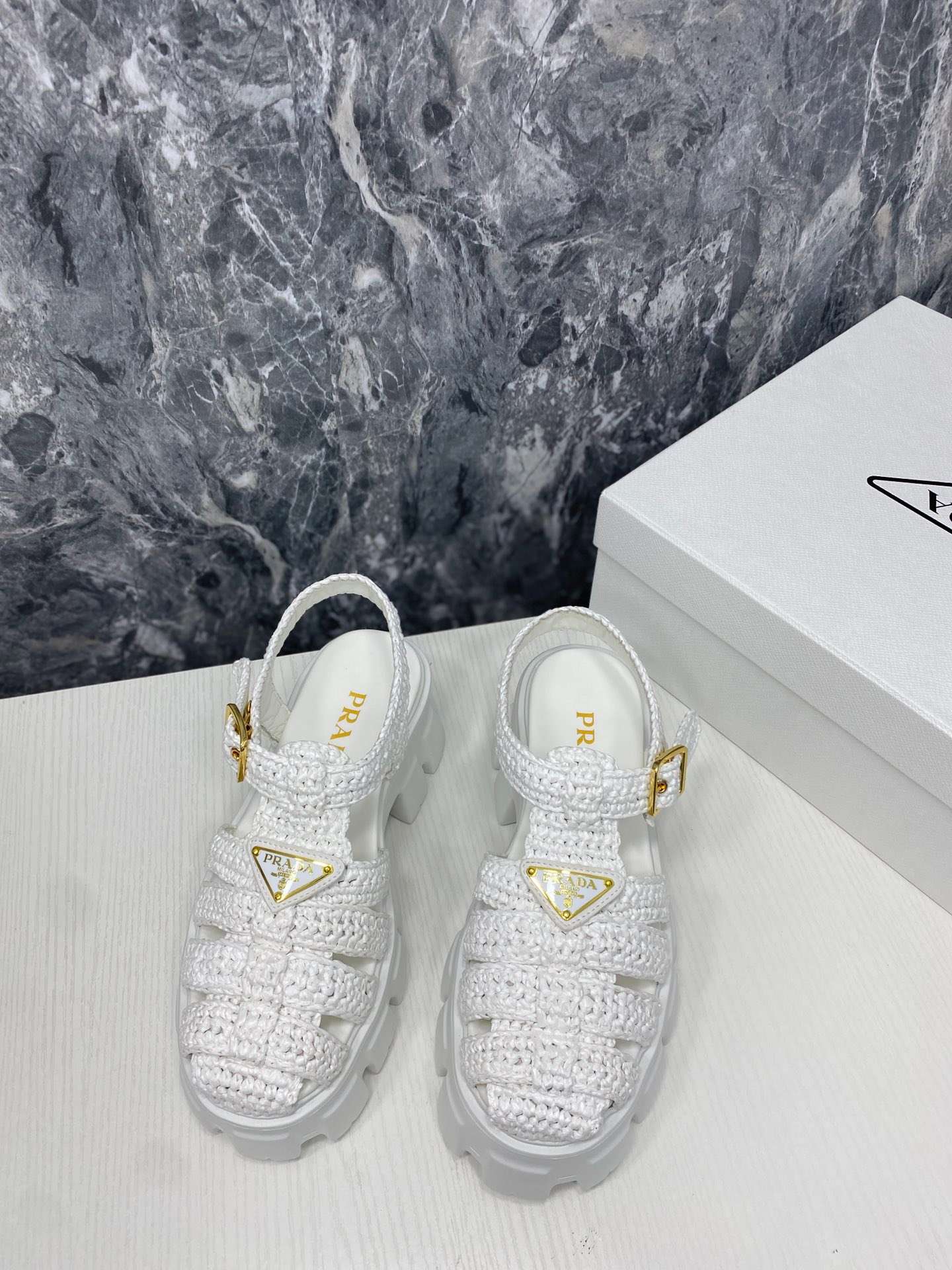 Pra*a Monolith Crochet Cage Sandals White For Women