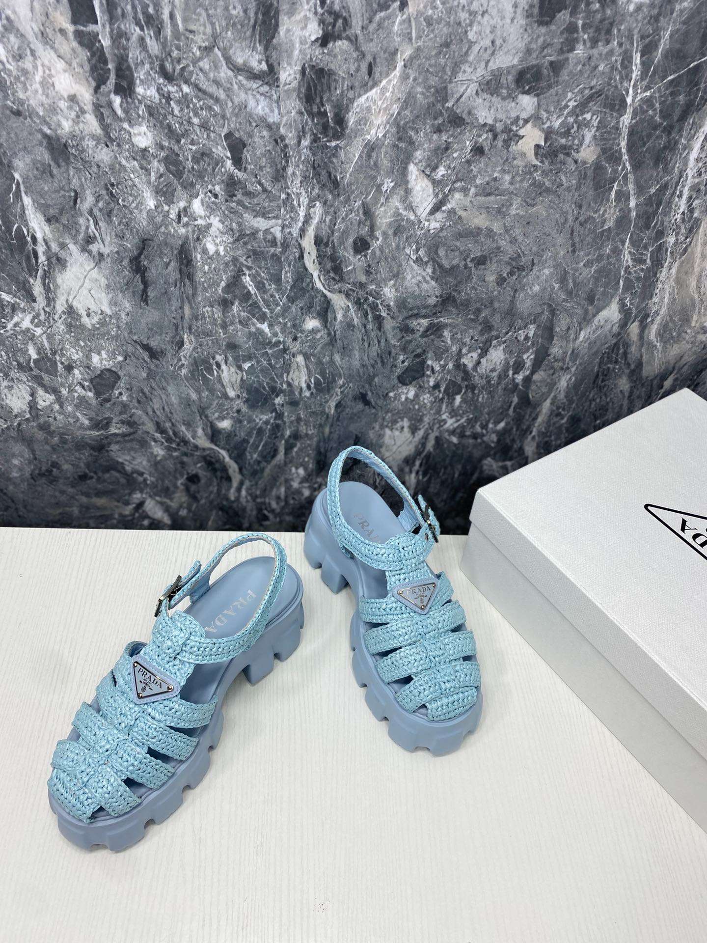 Pra*a Monolith Crochet Cage Sandals Blue For Women