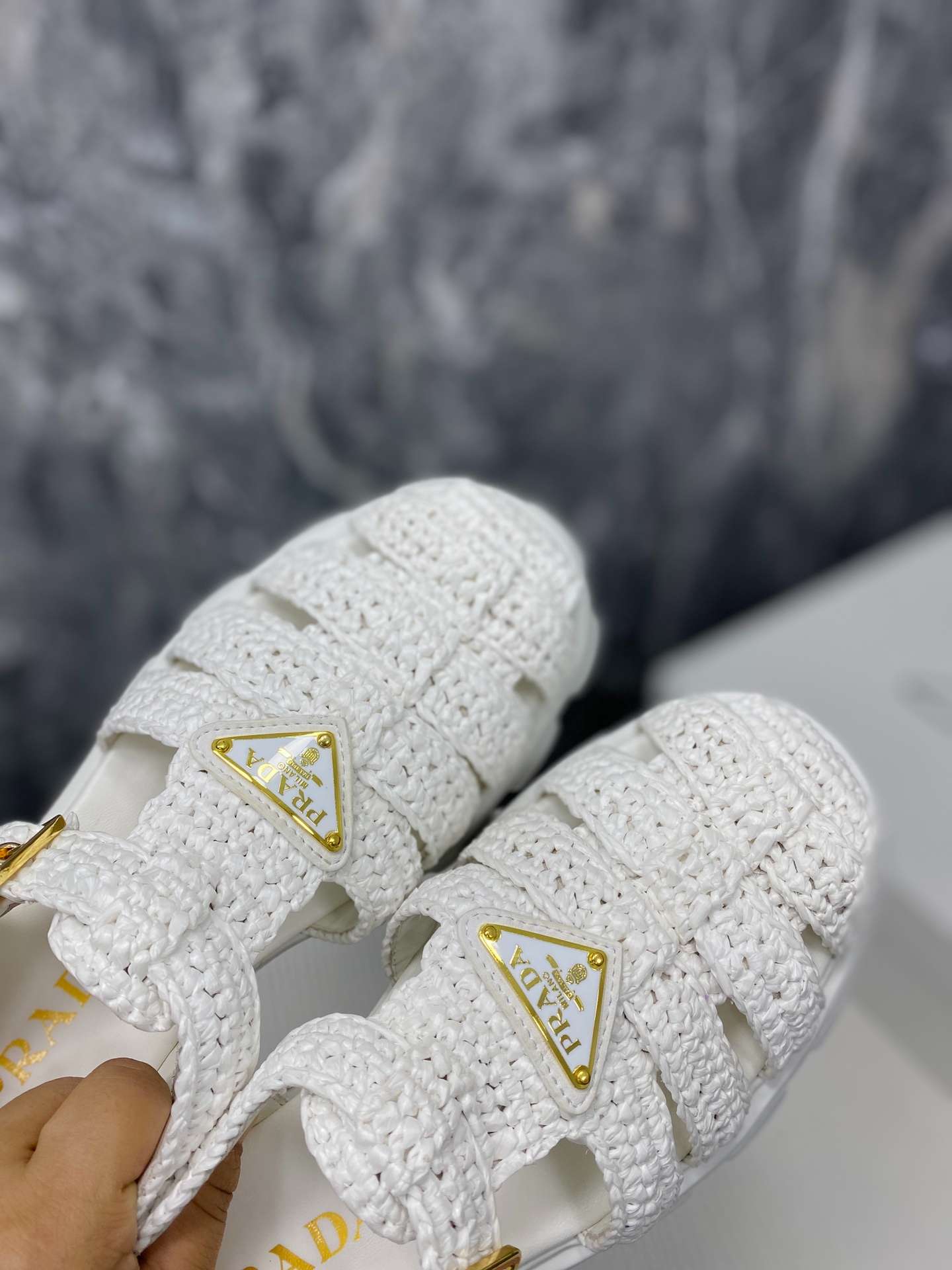 Pra*a Monolith Crochet Cage Sandals White For Women