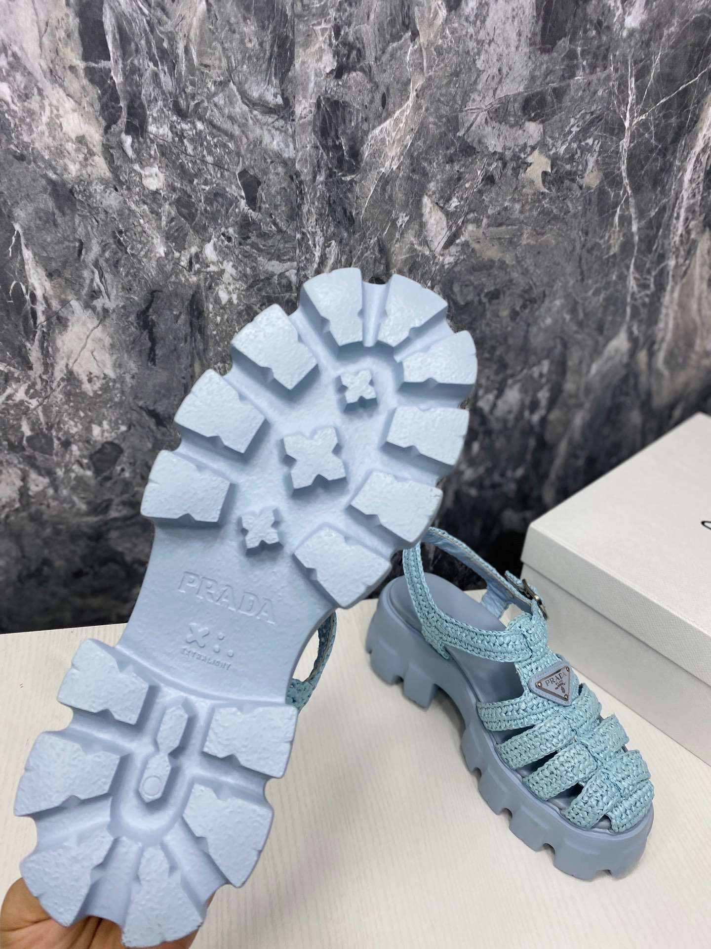 Pra*a Monolith Crochet Cage Sandals Blue For Women