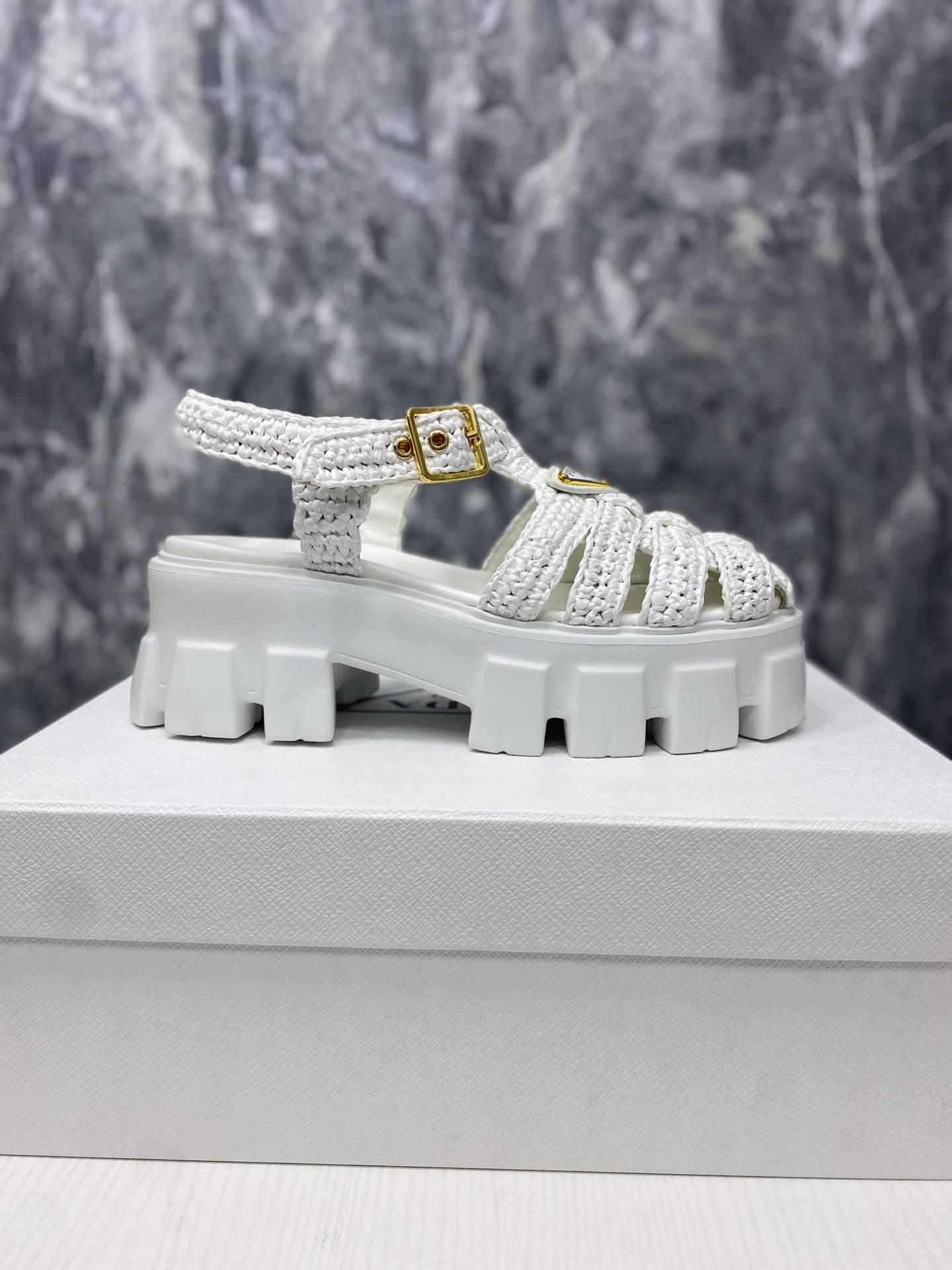 Pra*a Monolith Crochet Cage Sandals White For Women
