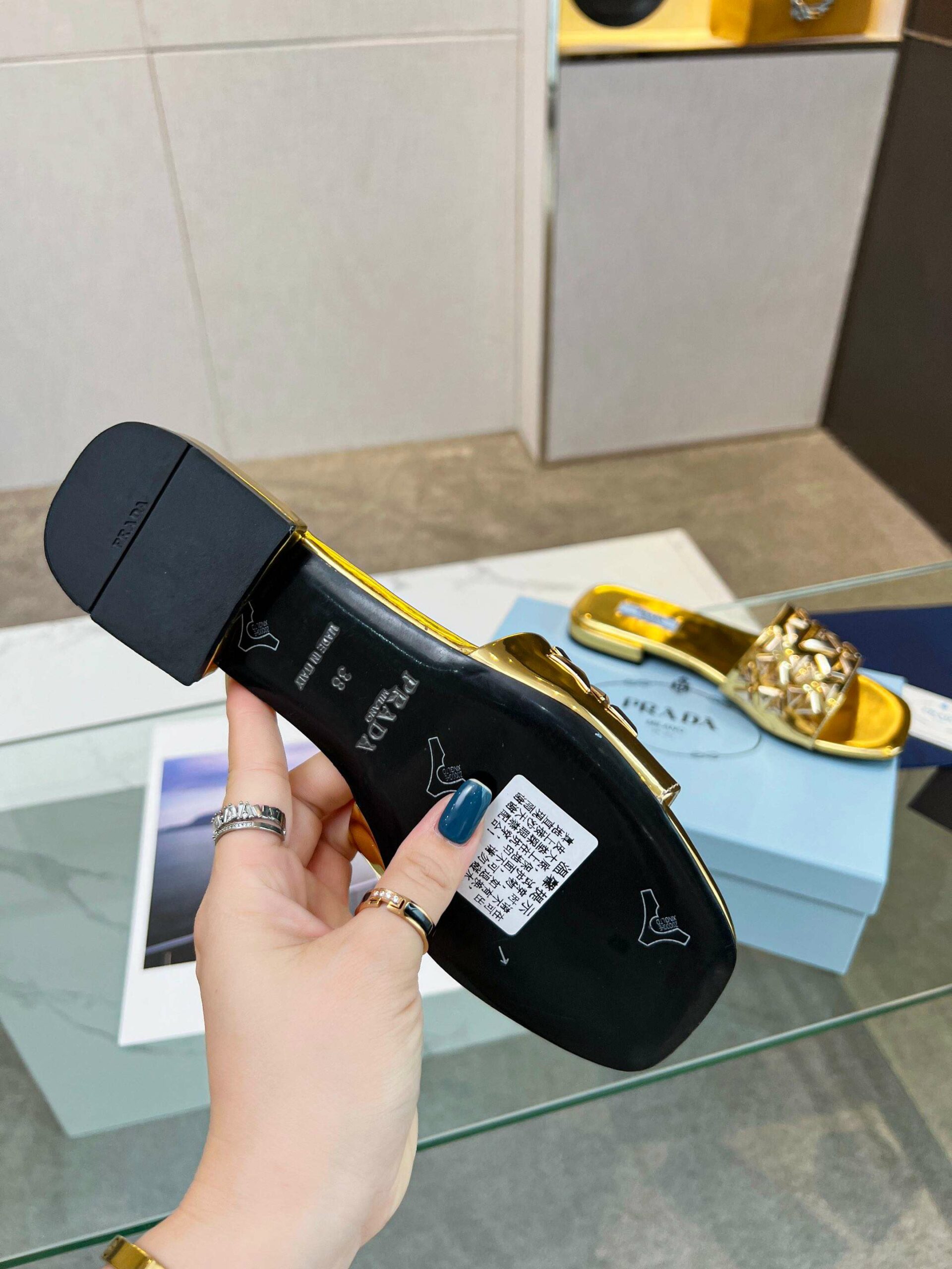 Pra*a Nappa Slides Gold For Women