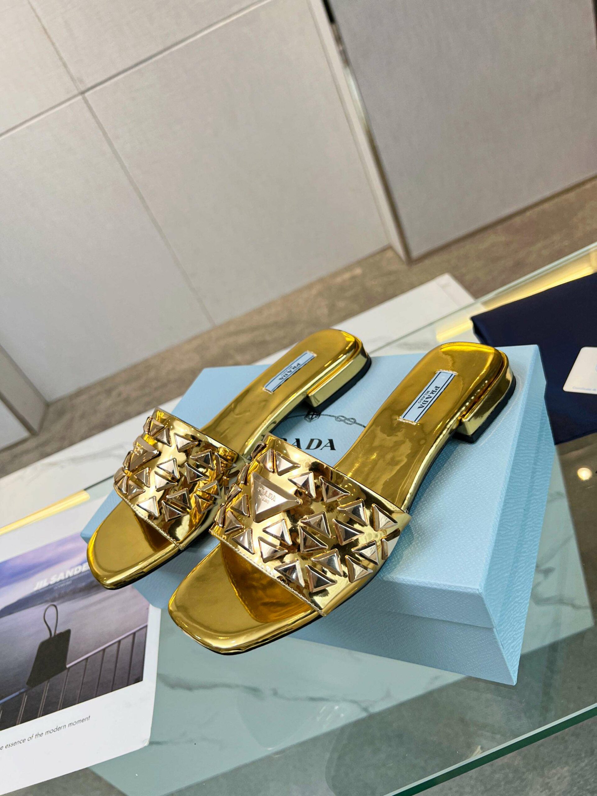 Pra*a Nappa Slides Gold For Women