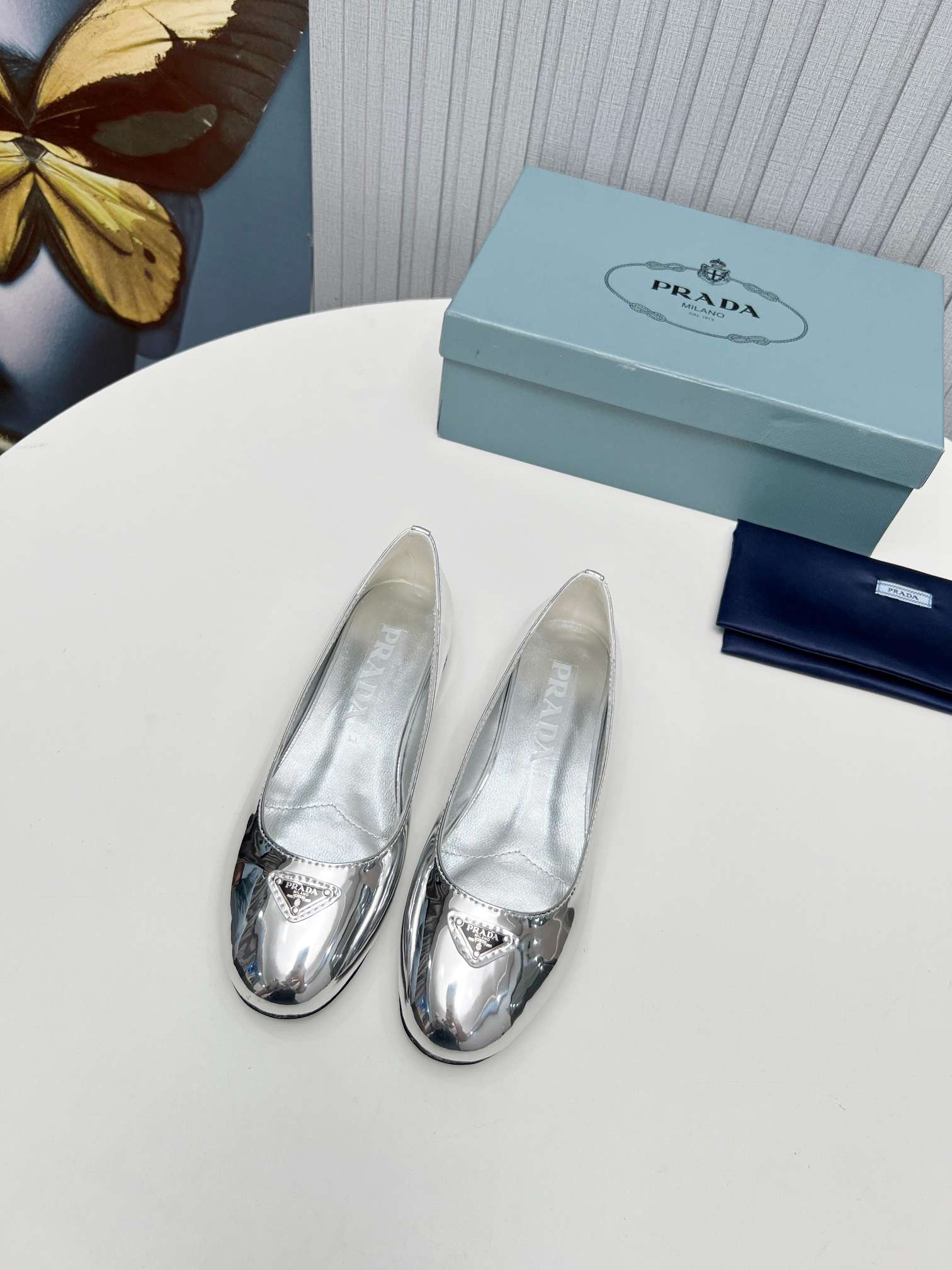 Pra*a Patent Ballerinas Silver For Women