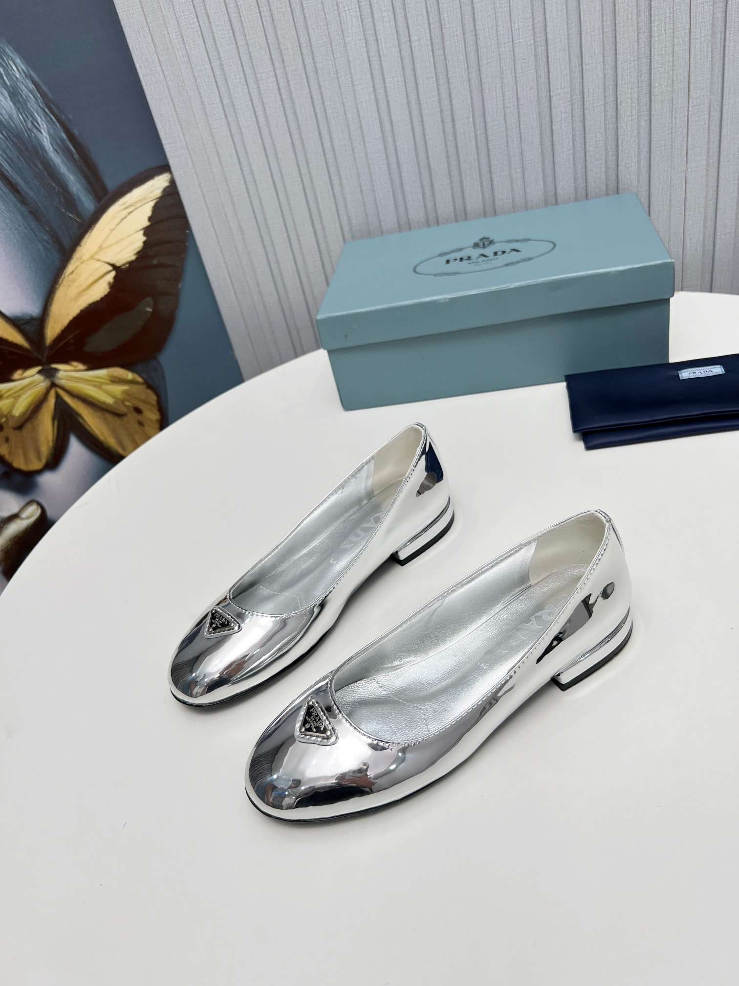 Pra*a Patent Ballerinas Silver For Women
