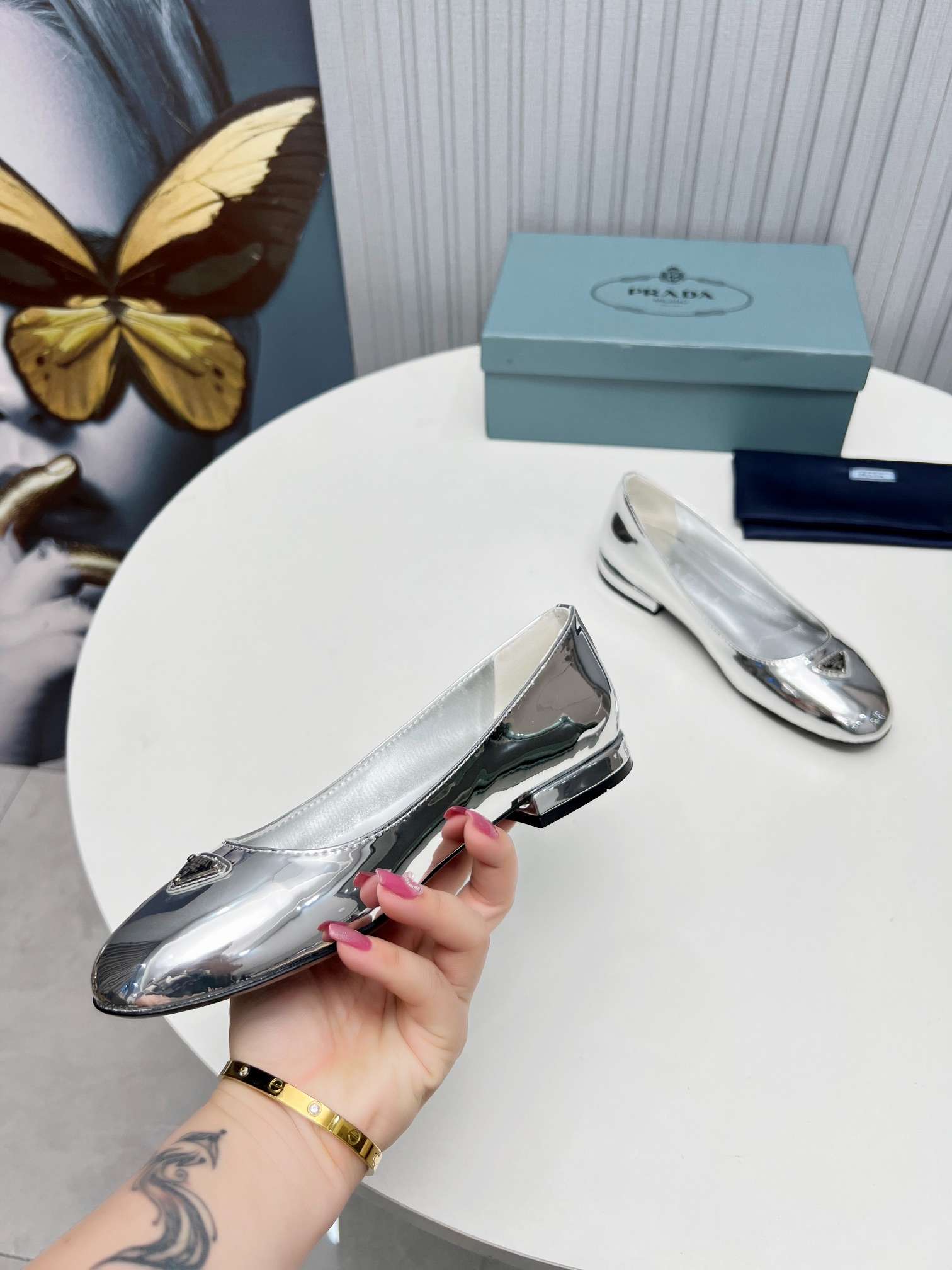Pra*a Patent Ballerinas Silver For Women