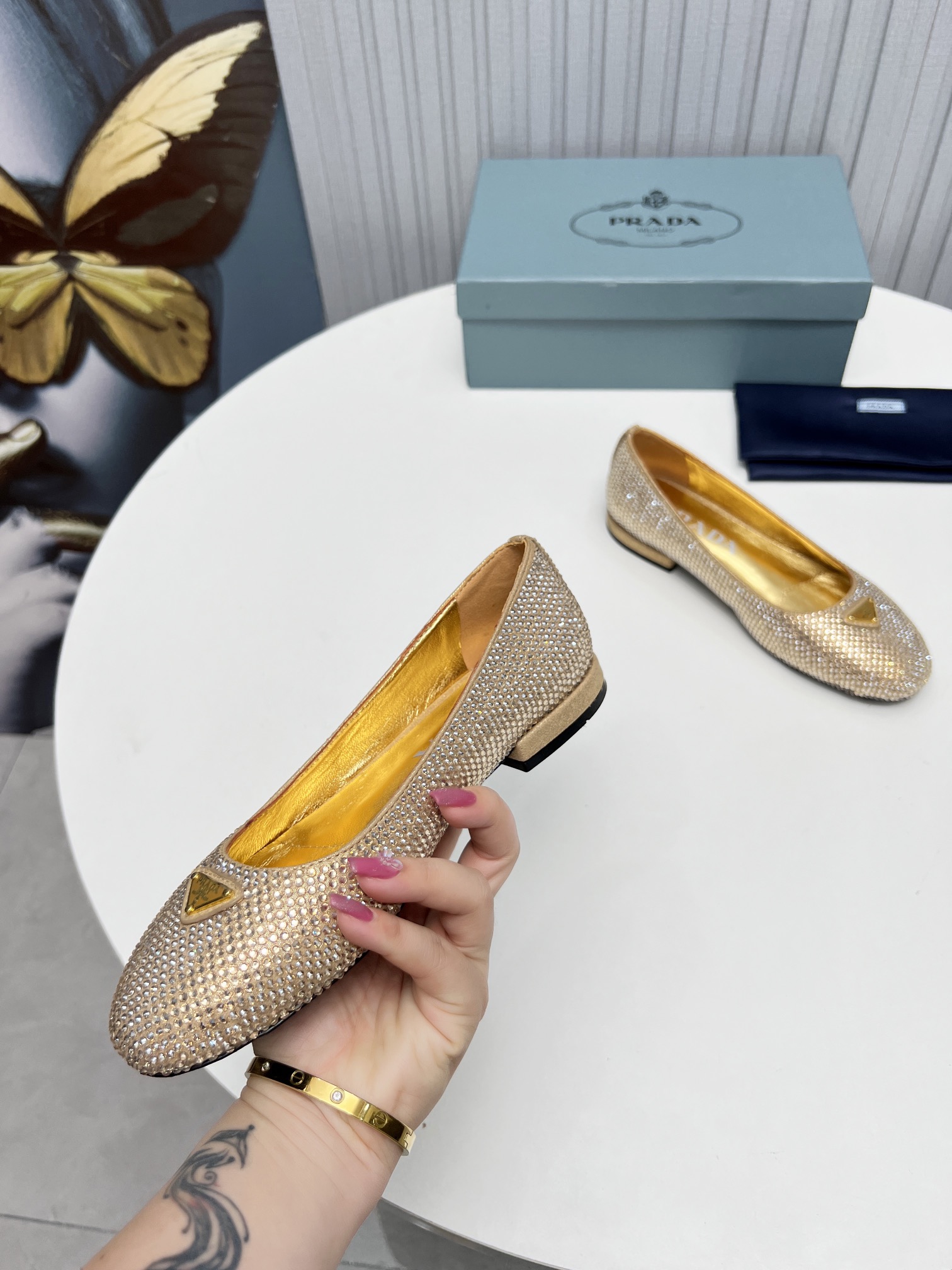Pra*a Patent Ballerinas Gold For Women