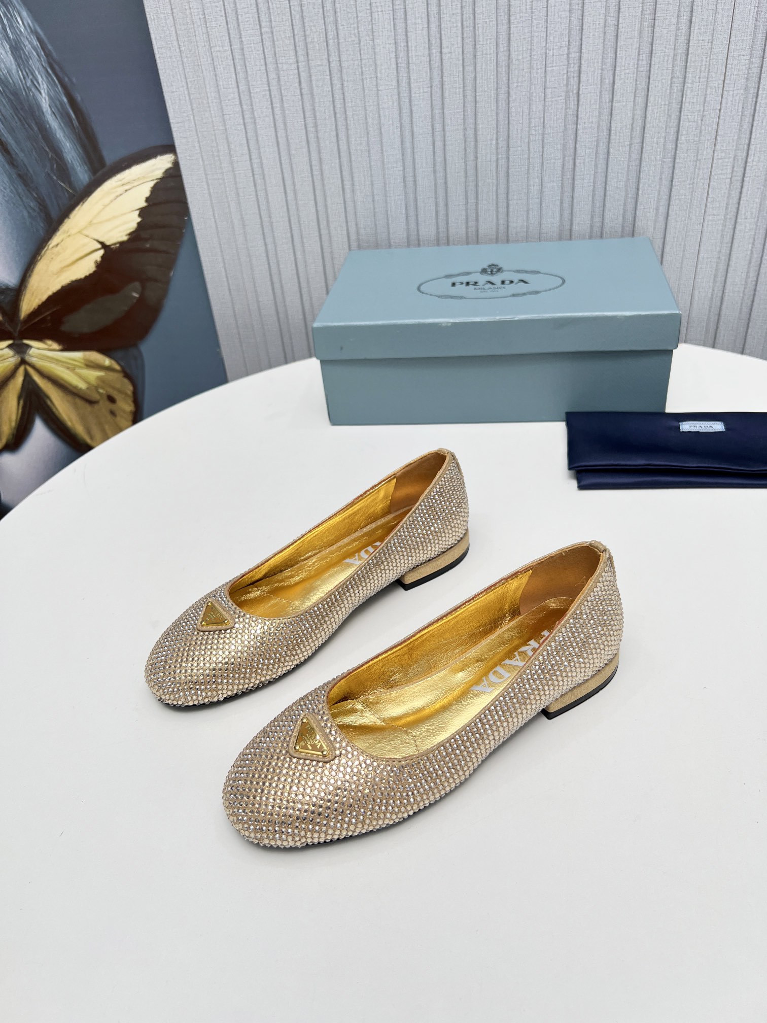 Pra*a Patent Ballerinas Gold For Women