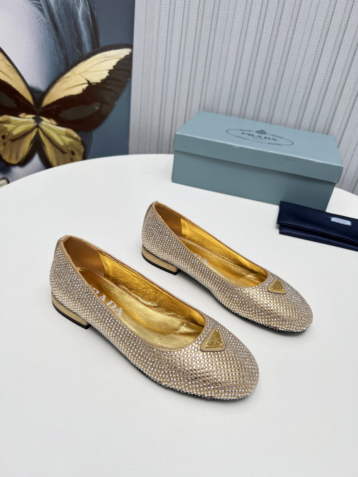 Pra*a Patent Ballerinas Gold For Women