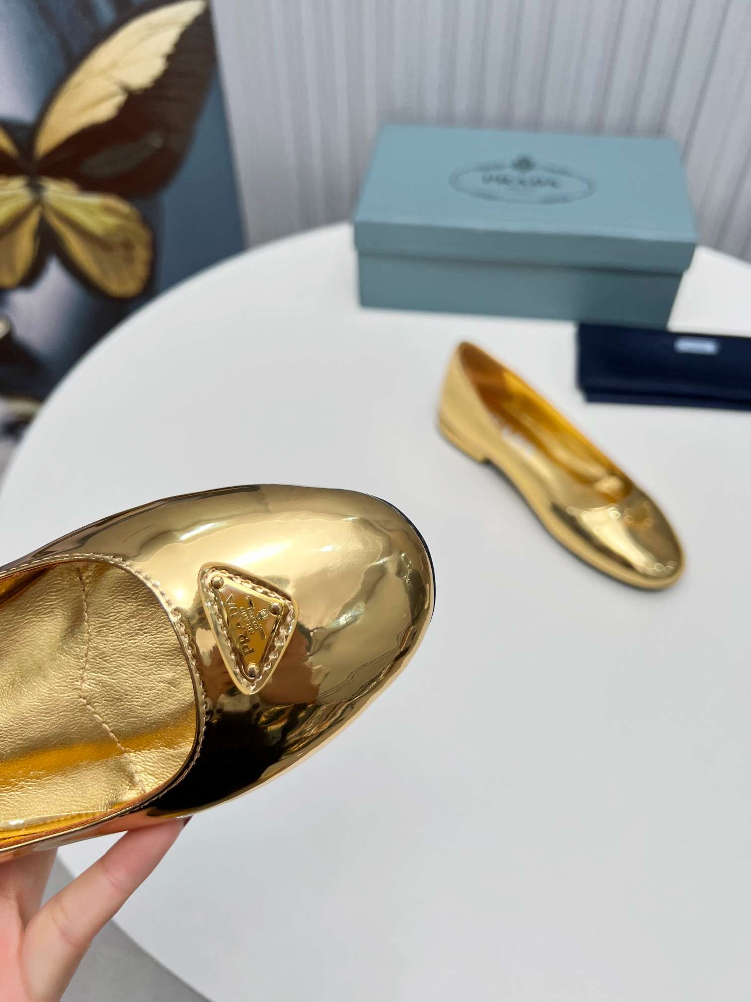 Pra*a Patent Ballerinas Gold For Women