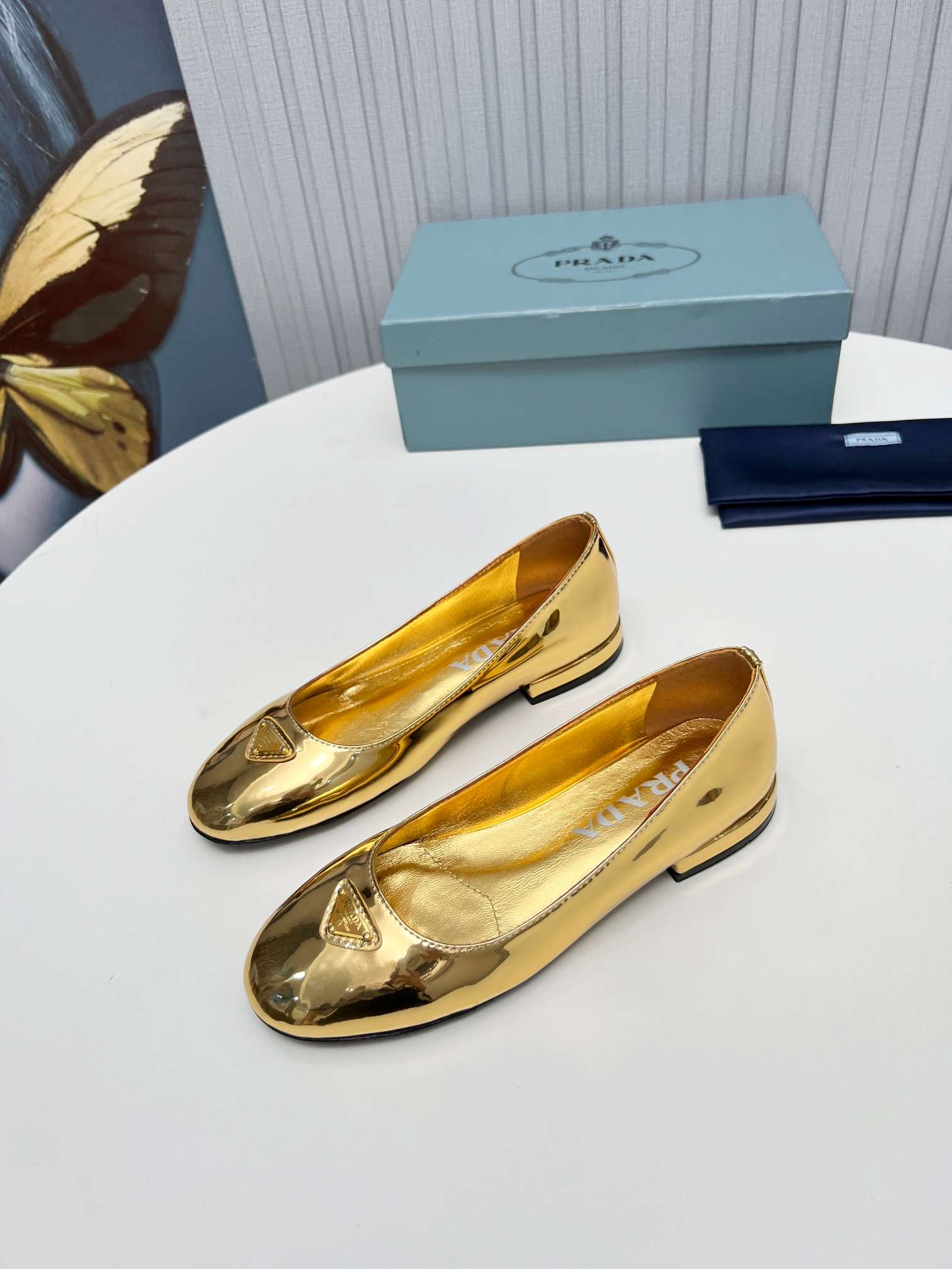 Pra*a Patent Ballerinas Gold For Women
