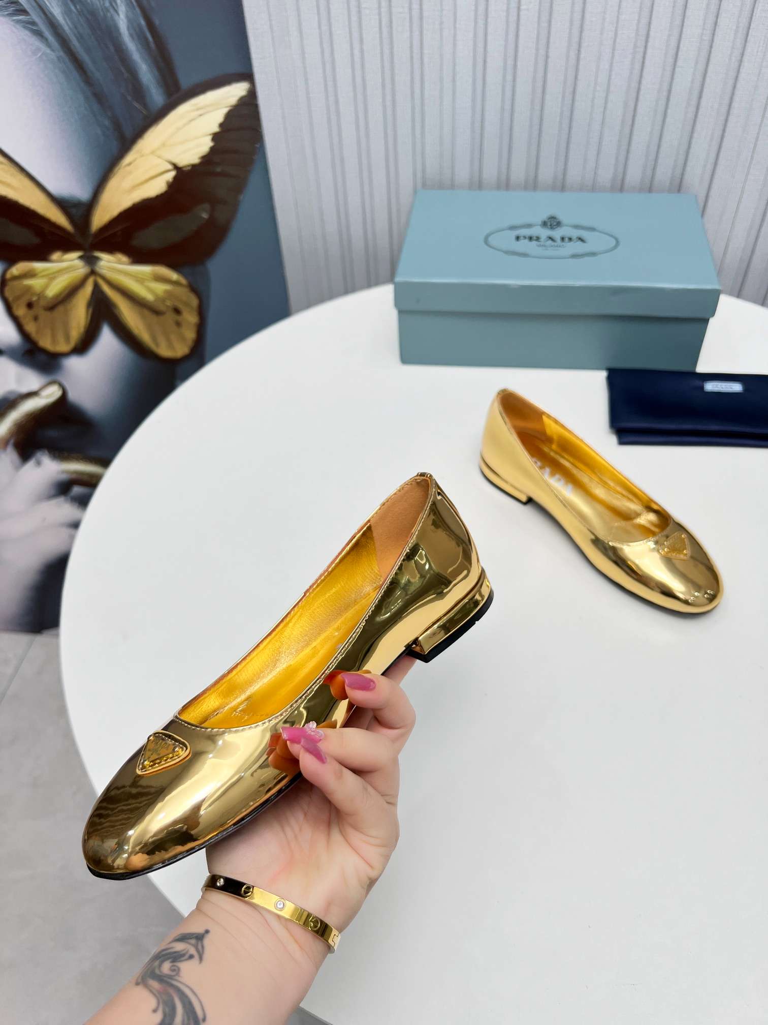 Pra*a Patent Ballerinas Gold For Women