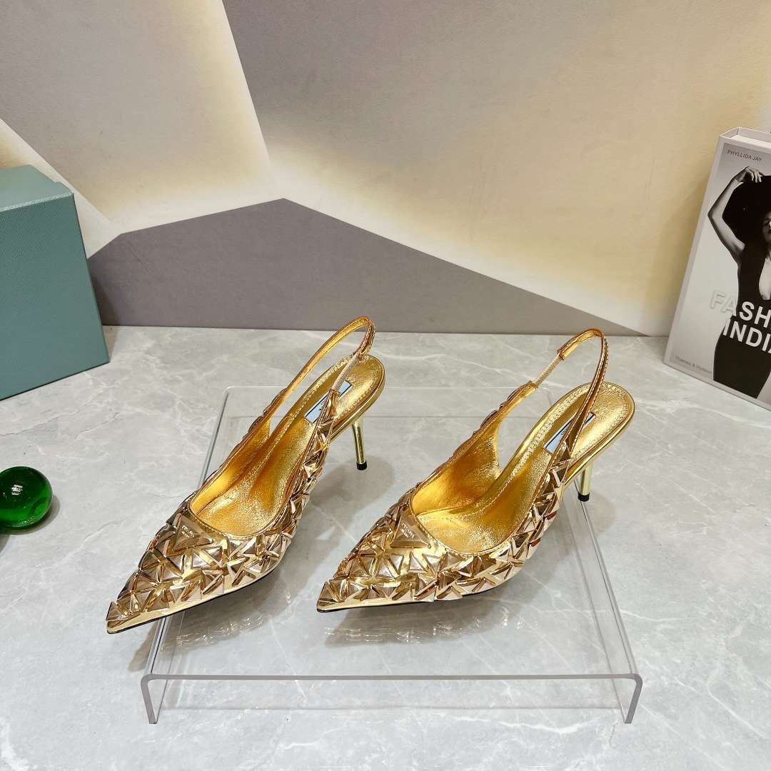 Pra*a Slingback Spike Pumps Gold For Women
