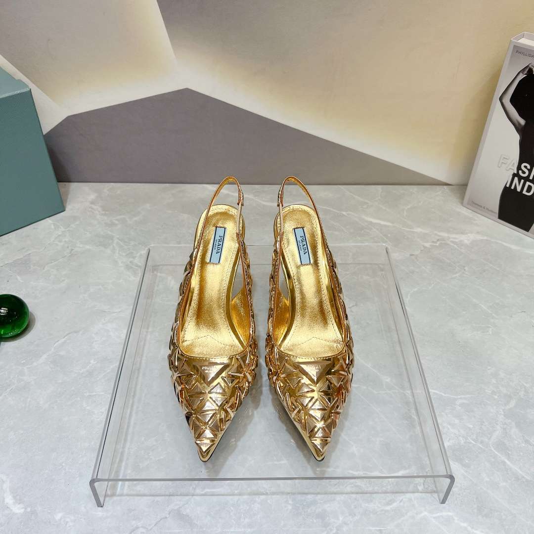 Pra*a Slingback Spike Pumps Gold For Women