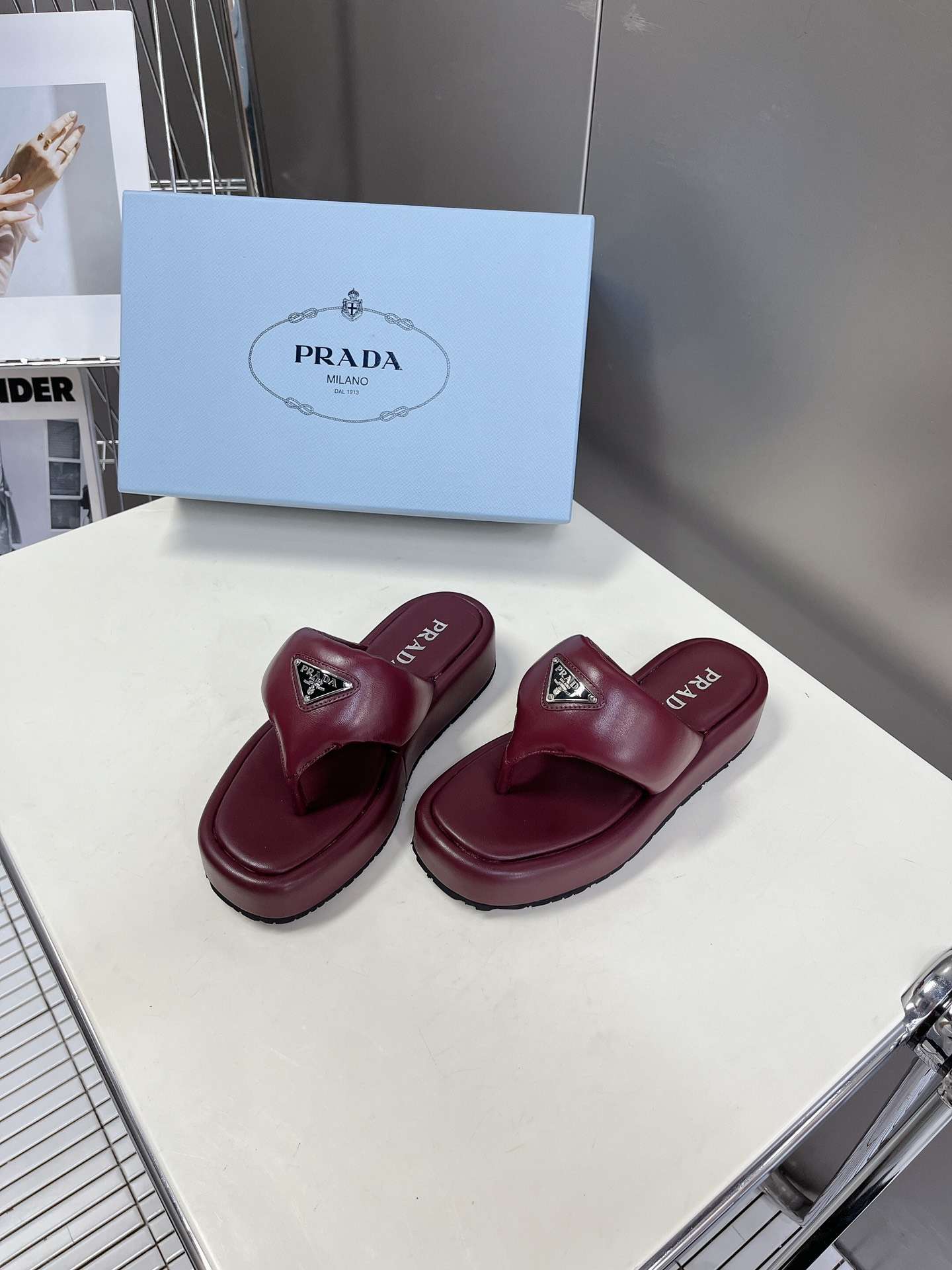 Pra*a Soft Padded Nappa Wedge Sandals Burgundy For Women