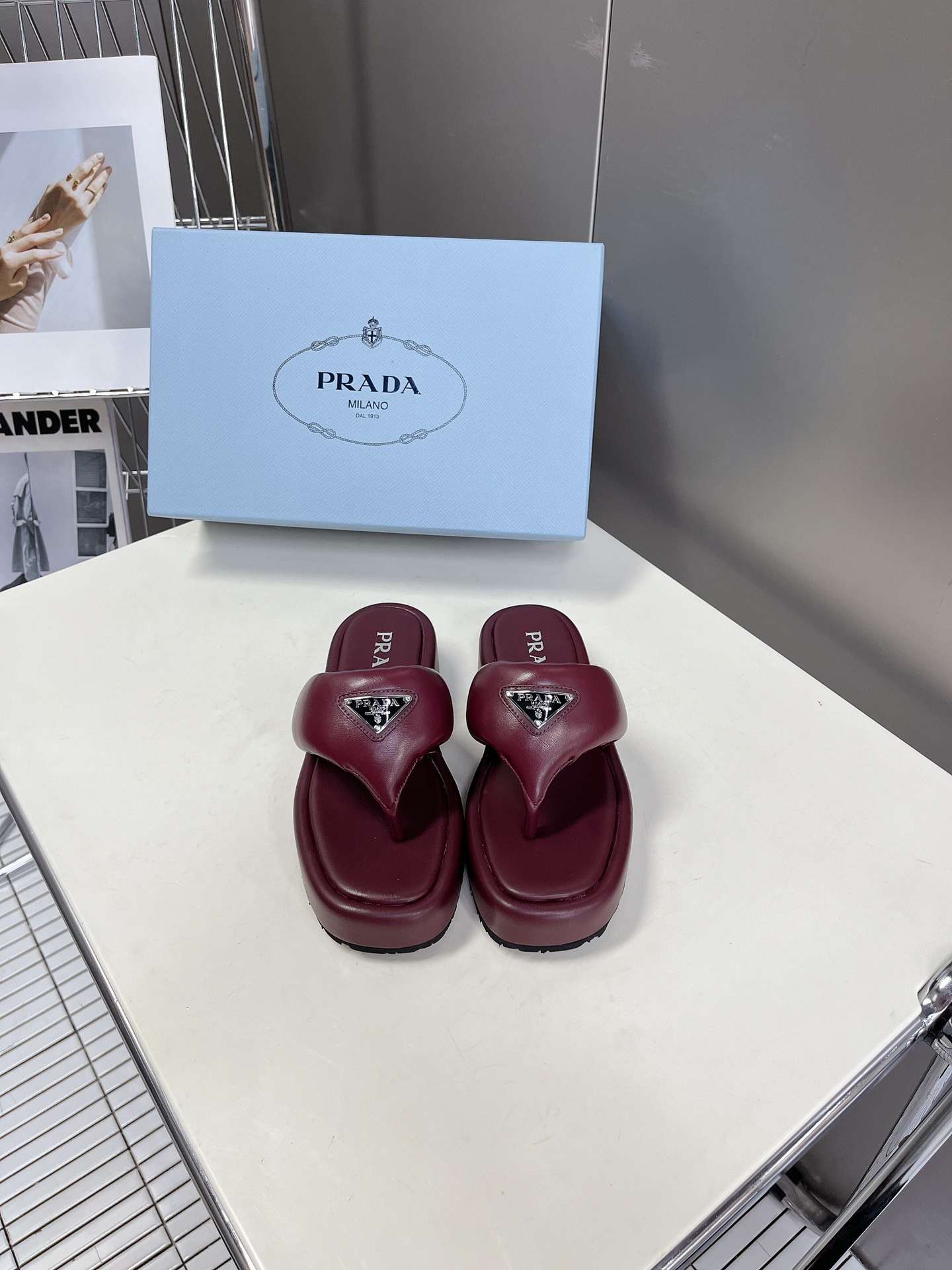 Pra*a Soft Padded Nappa Wedge Sandals Burgundy For Women