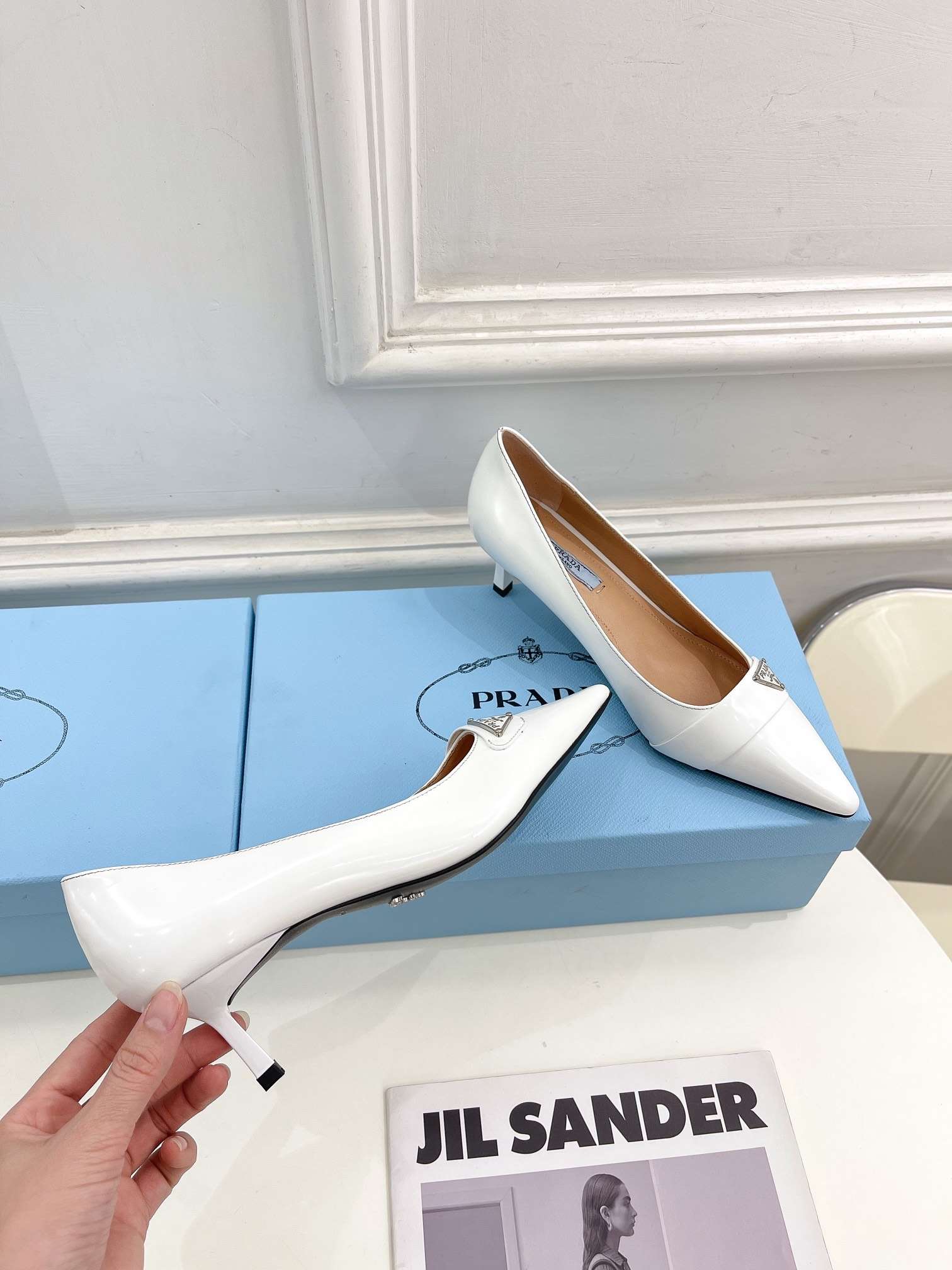 Pra*a Soft Pointed Heel Pumps White For Women