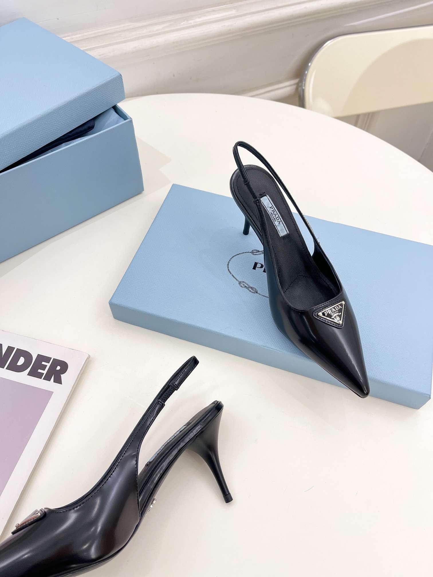 Pra*a Slingback Spike Pumps Black For Women