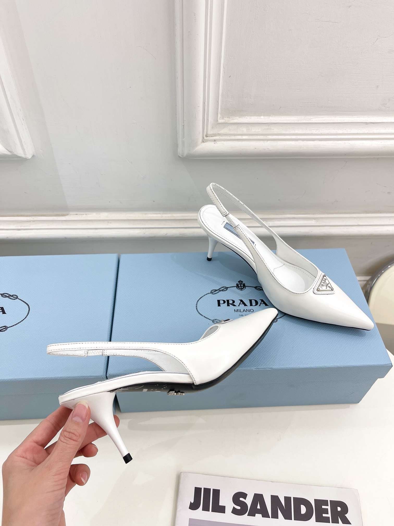 Pra*a Slingback Spike Pumps White For Women