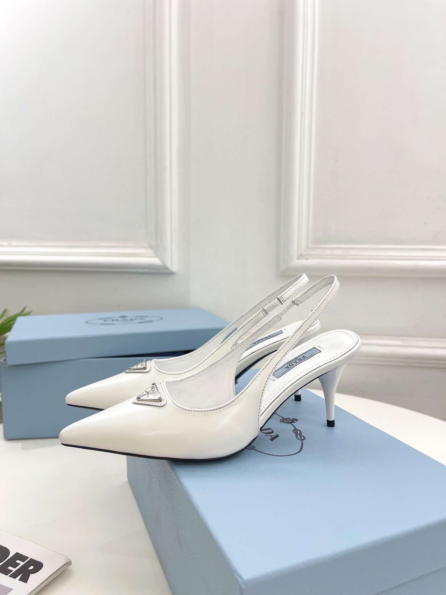 Pra*a Slingback Spike Pumps White For Women