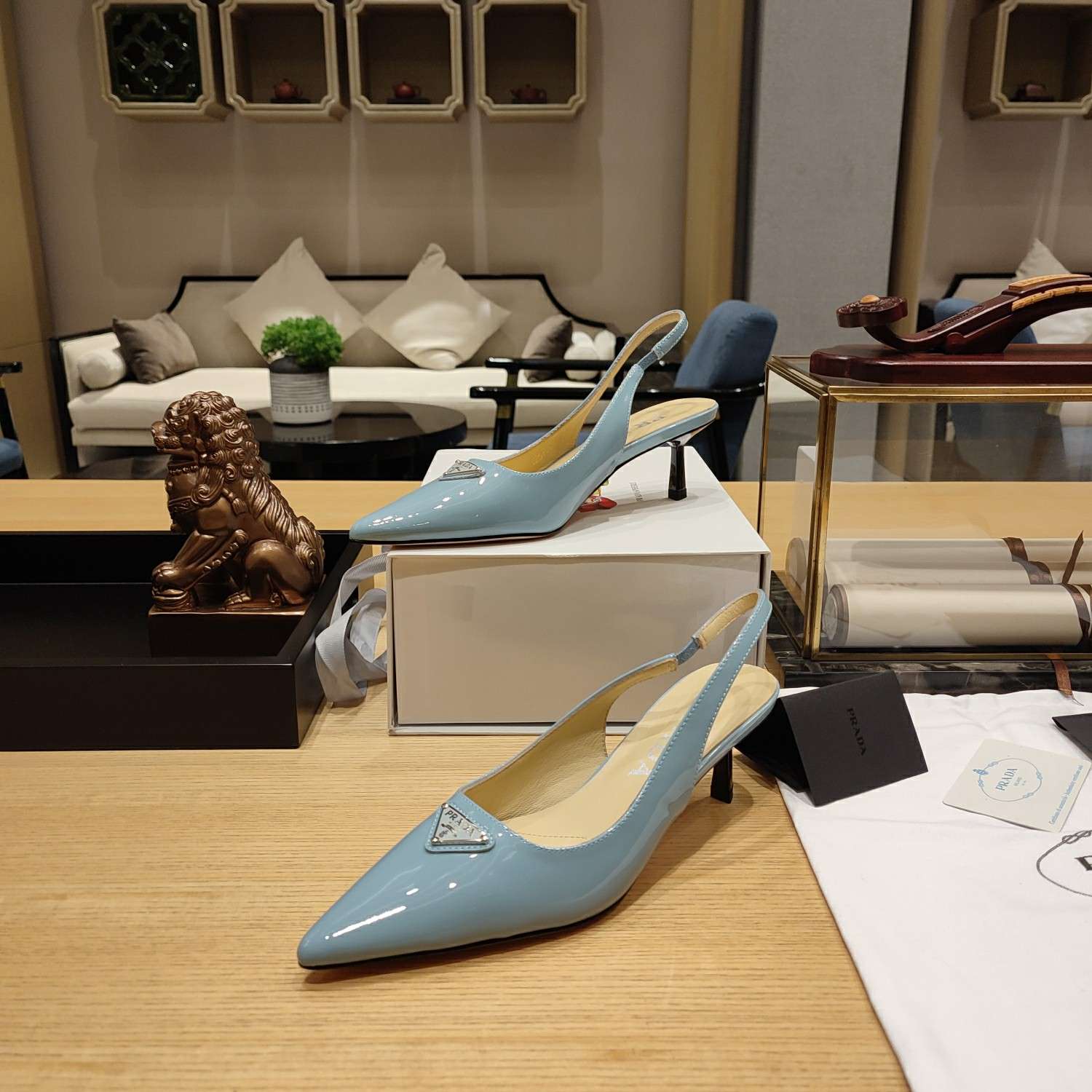 Pra*a Slingback Spike Pumps Blue For Women