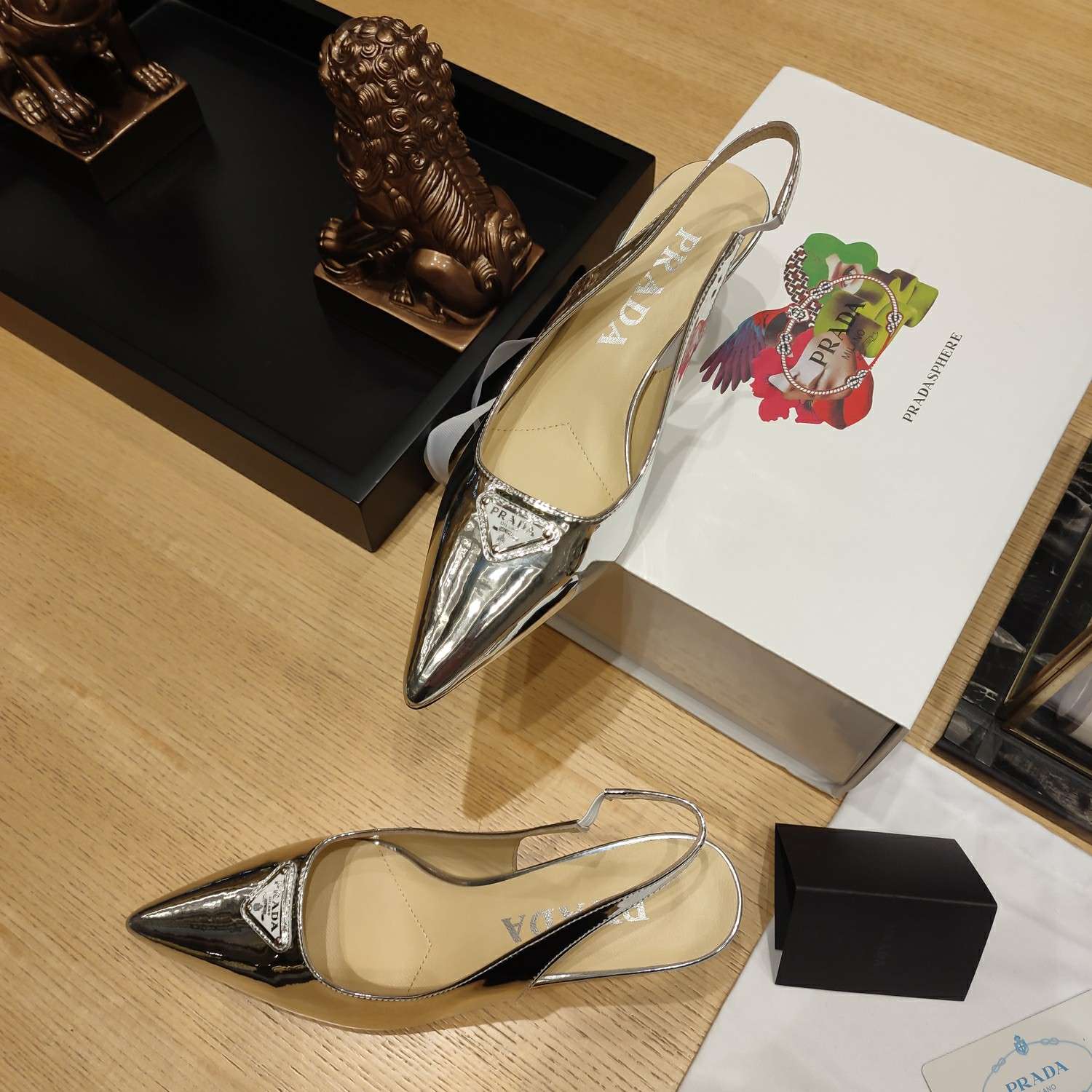 Pra*a Slingback Spike Pumps Silver For Women