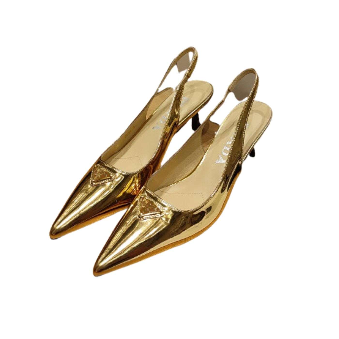Pra*a Slingback Spike Pumps Gold For Women