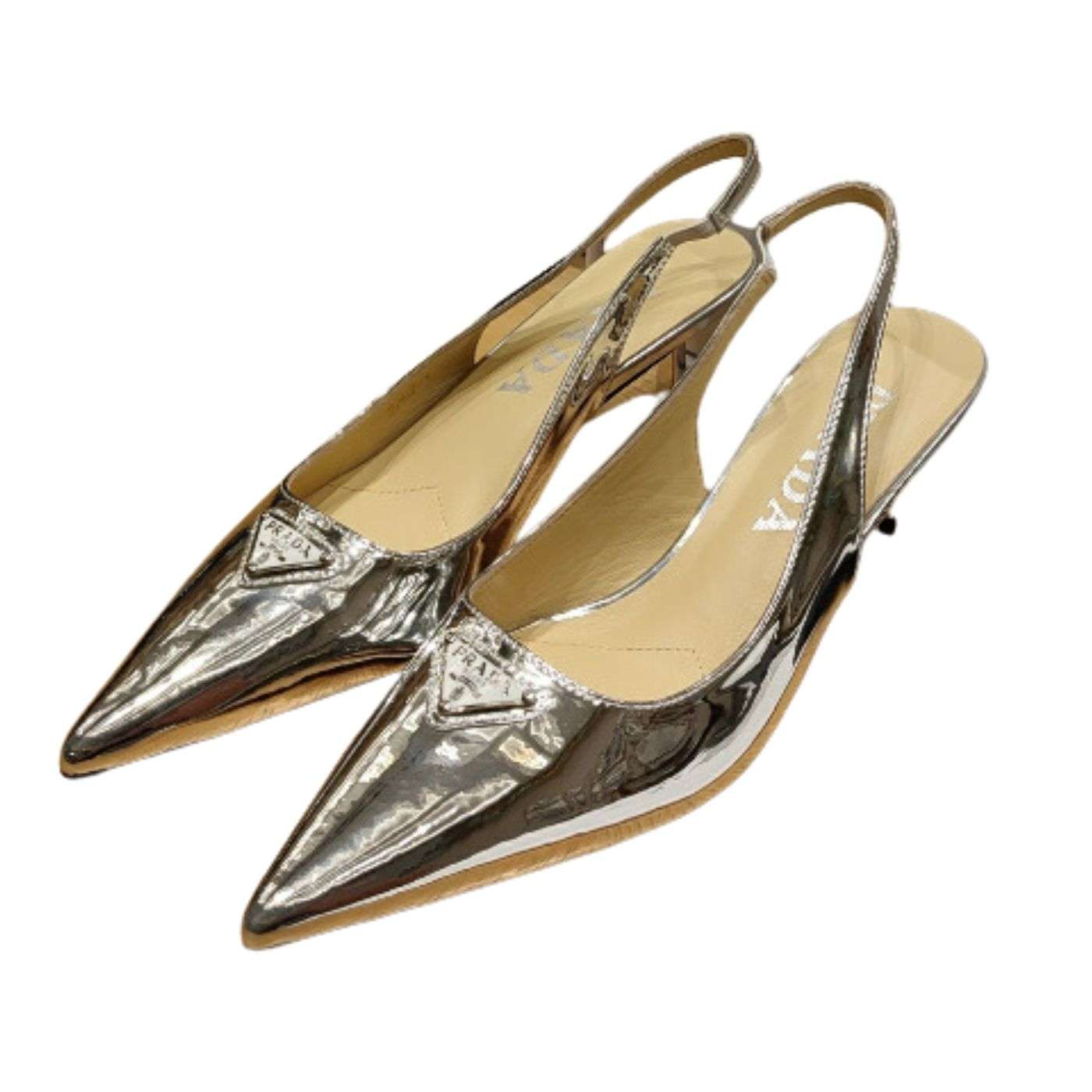 Pra*a Slingback Spike Pumps Silver For Women