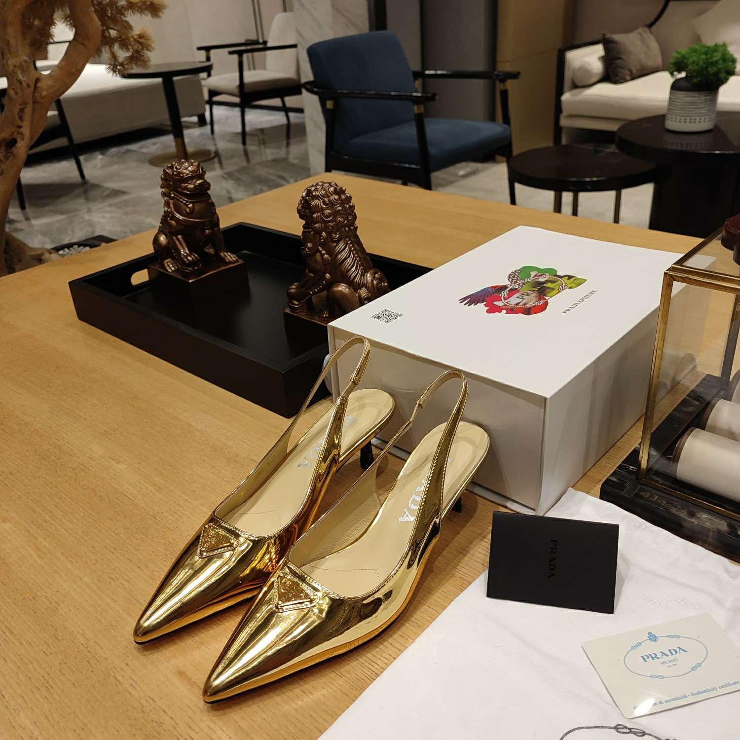Pra*a Slingback Spike Pumps Gold For Women