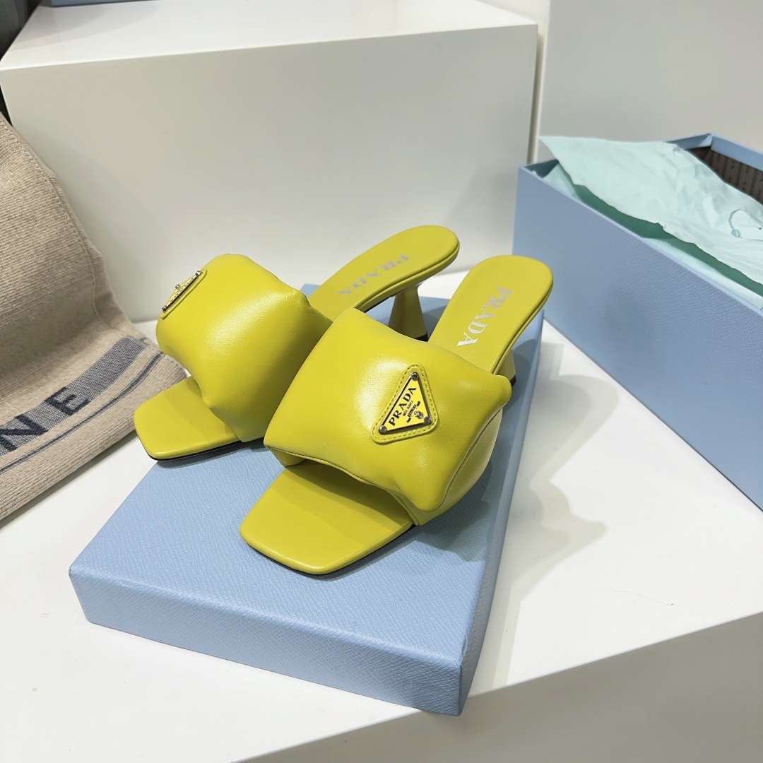 Pra*a Soft Padded Nappa Sandals Yellow For Women