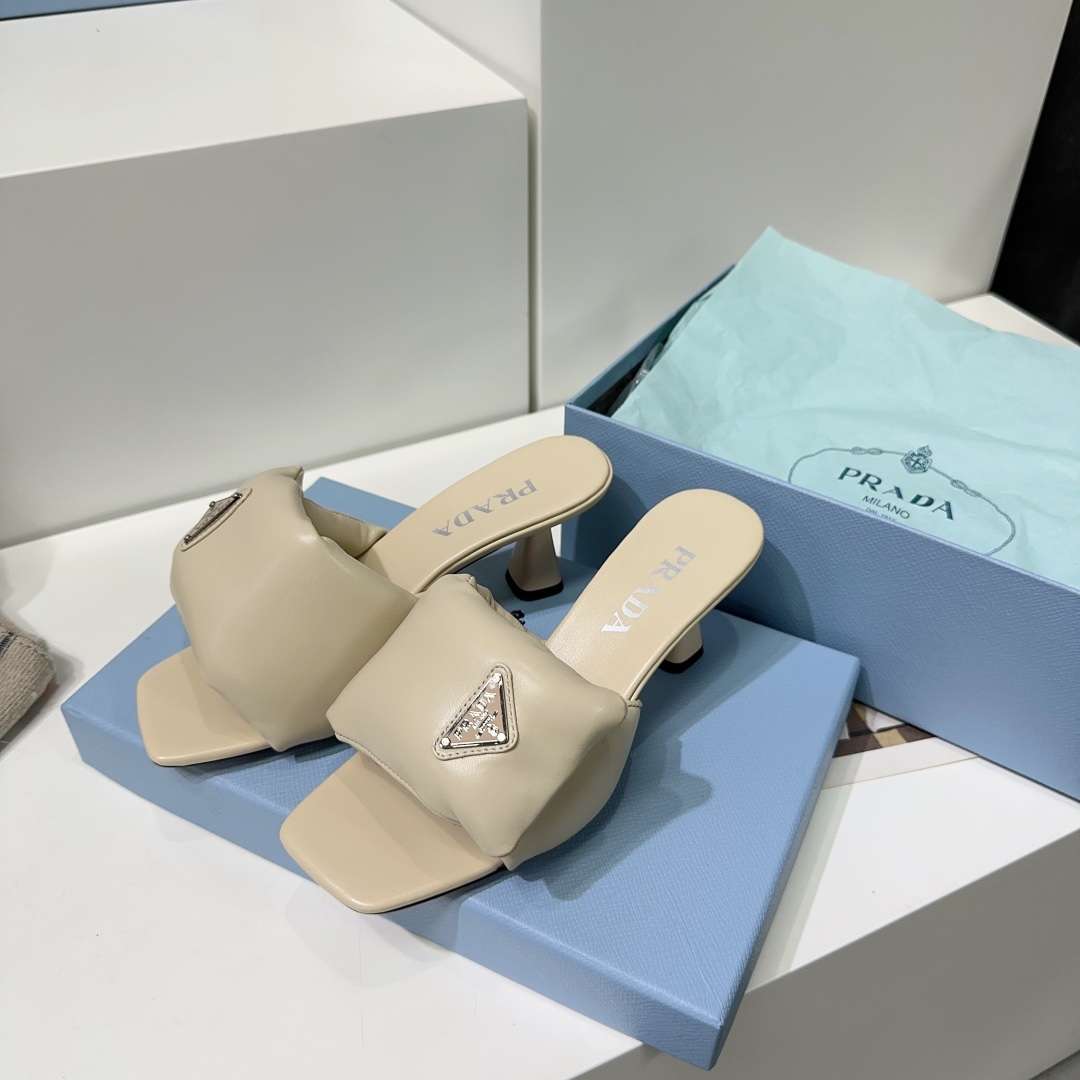 Pra*a Soft Padded Nappa Sandals Cream For Women