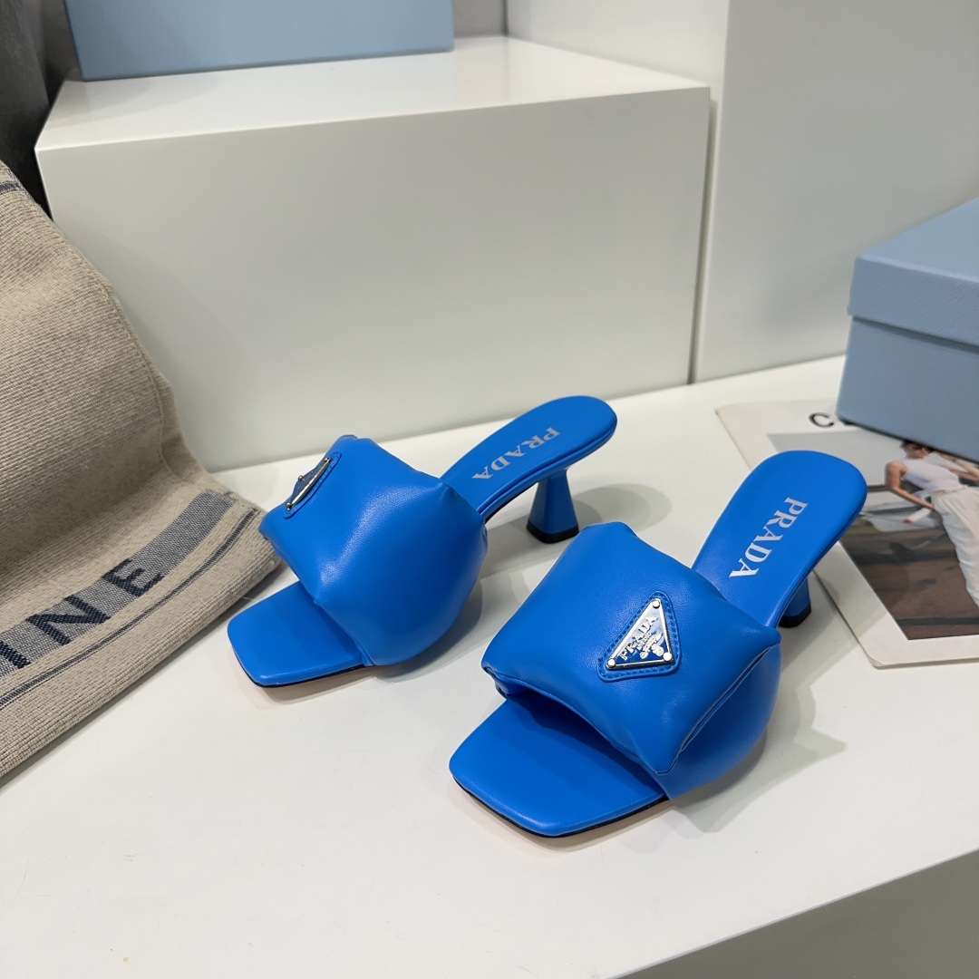 Pra*a Soft Padded Nappa Sandals Blue For Women