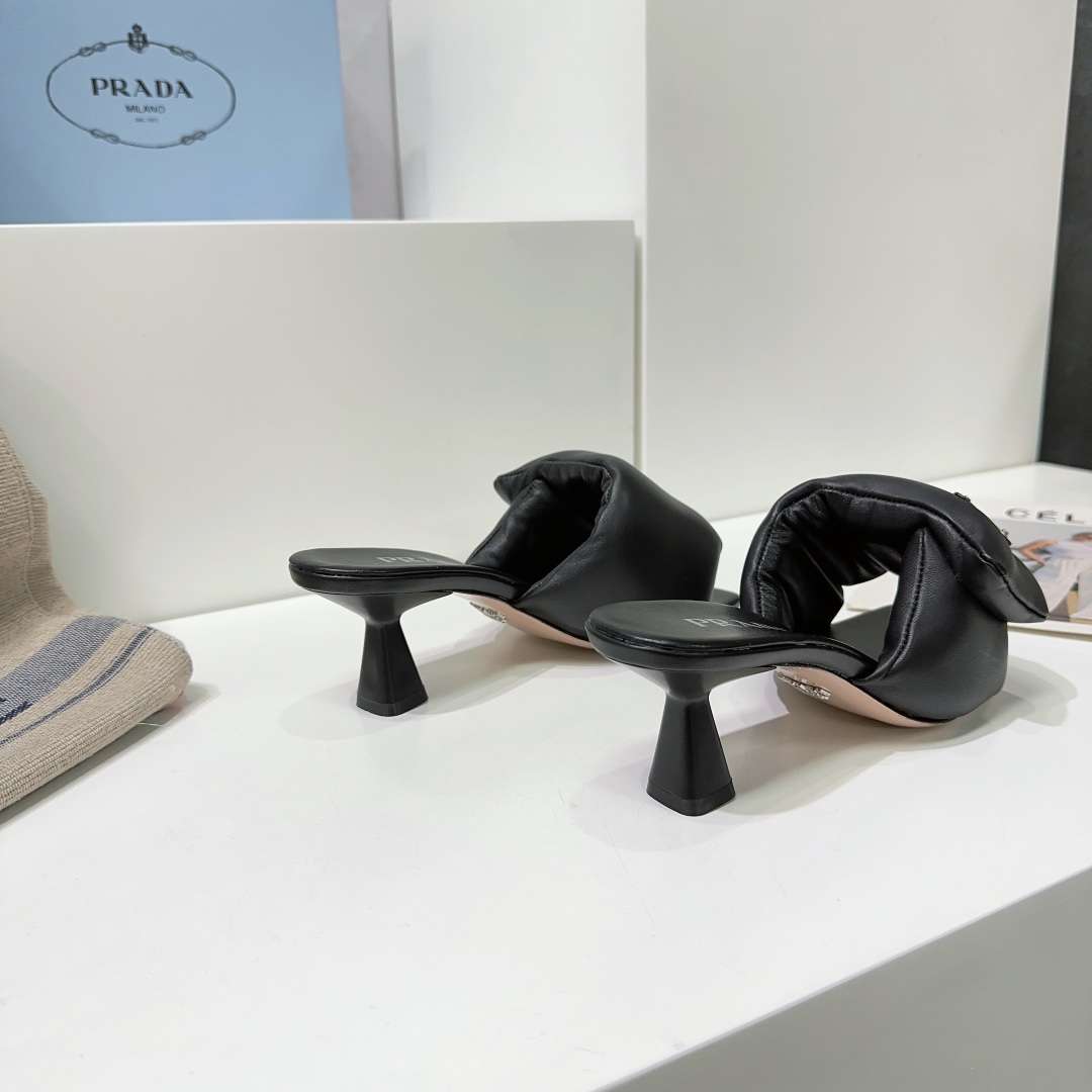 Pra*a Soft Padded Nappa Sandals Black For Women