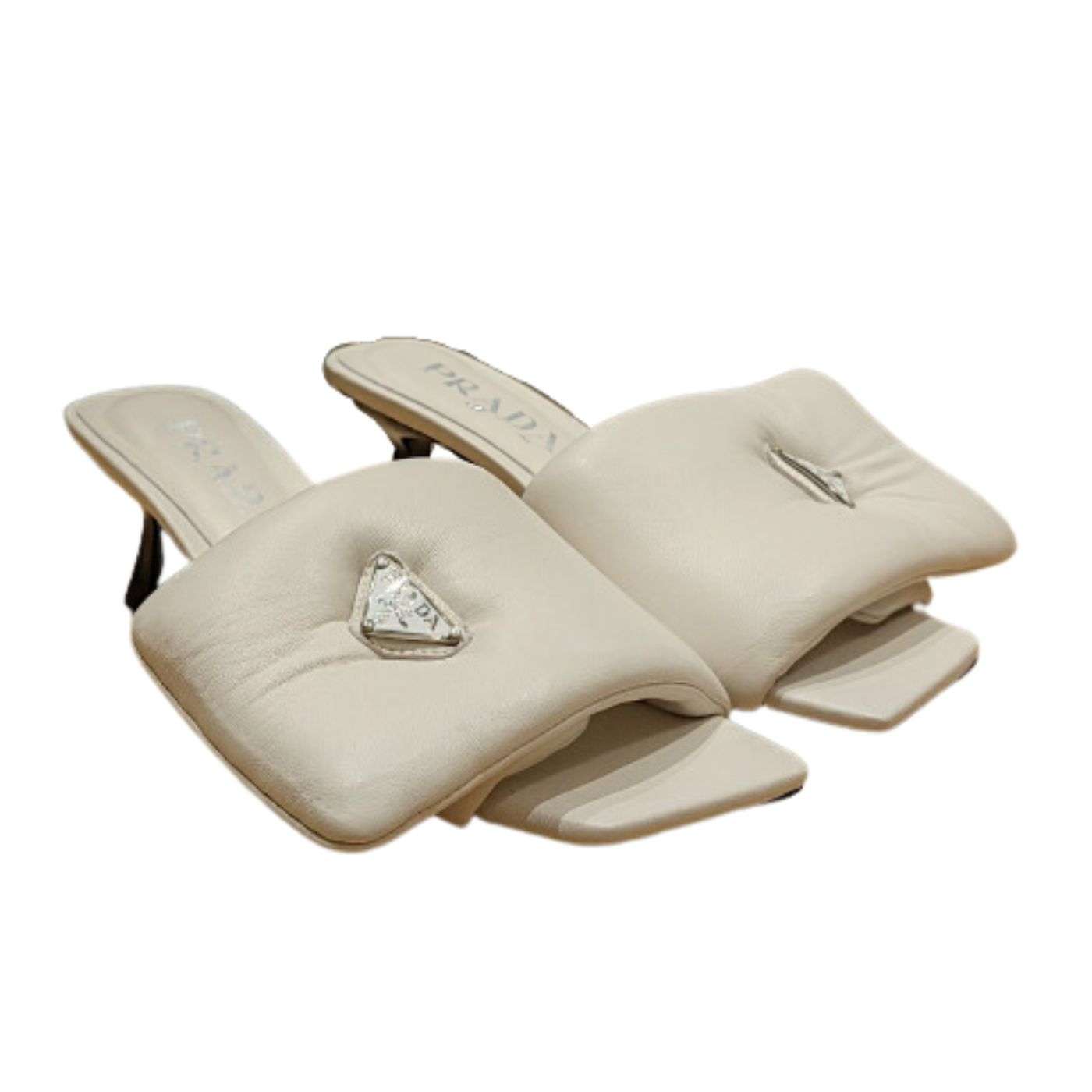 Pra*a Soft Padded Nappa Slides White For Women