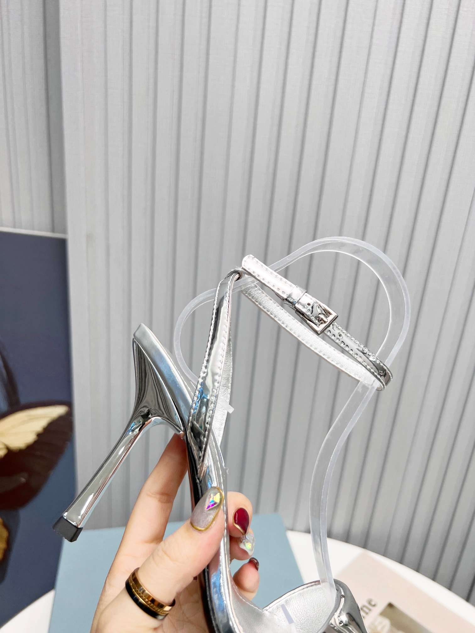 Pra*a Square Toe Pointed Pumps Silver For Women