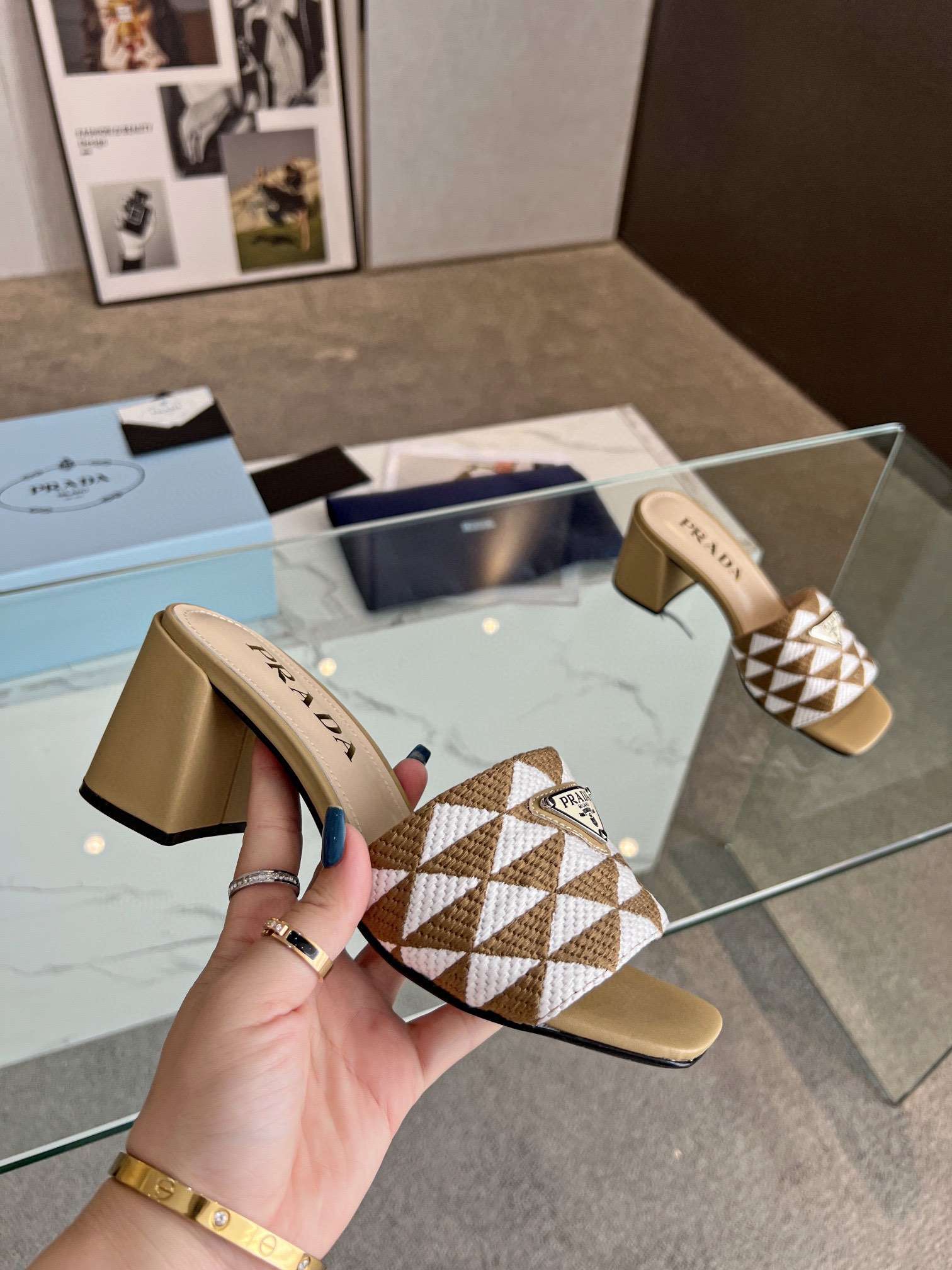 Pra*a Triangle Slip-On Sandals Brown For Women